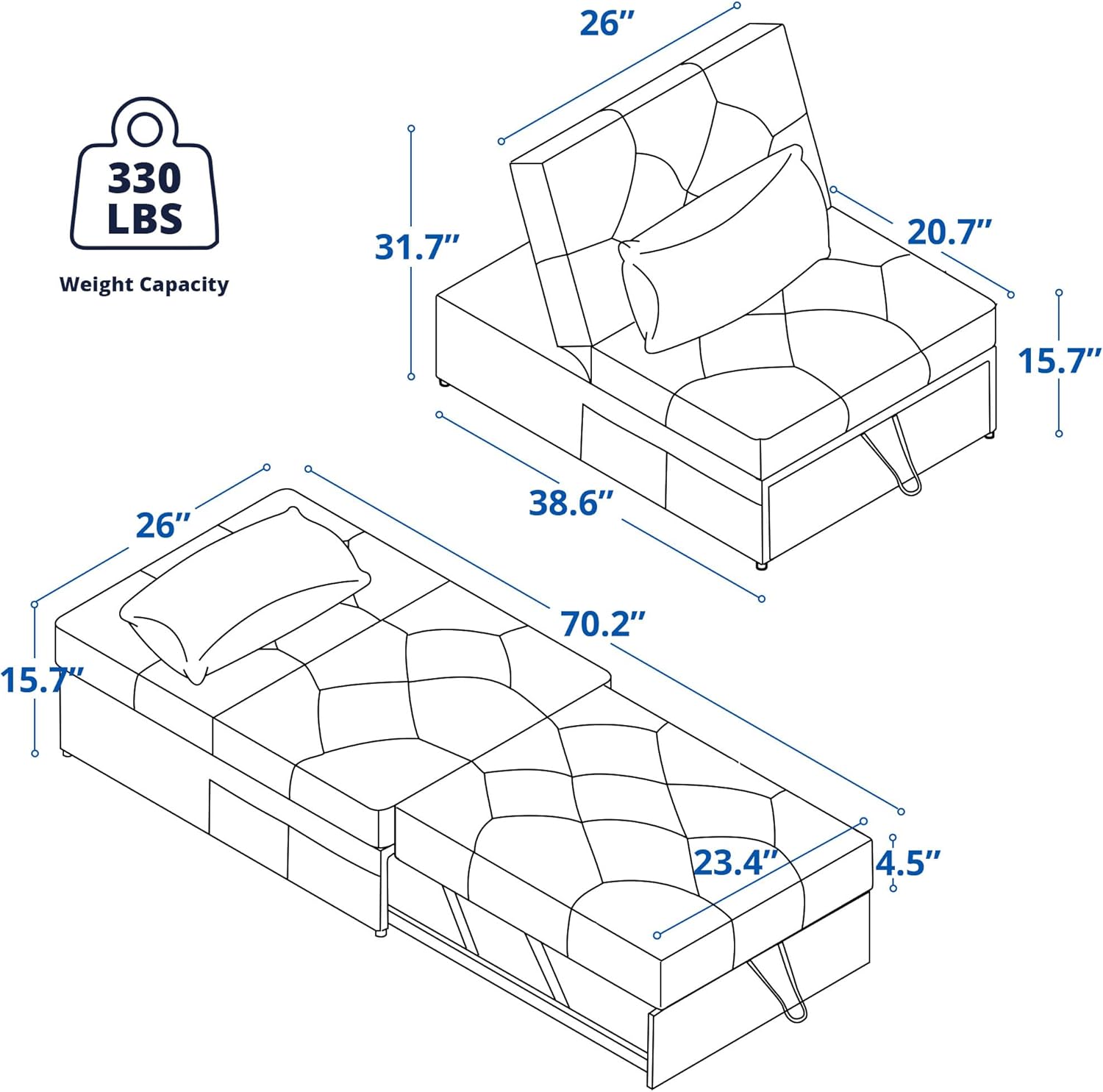 Cozy Castle Cama de silla, silla de cama extraíble, cama otomana 3 en 1, futón convertible, tumbona de lino duradero, sofá cama para sala de estar,