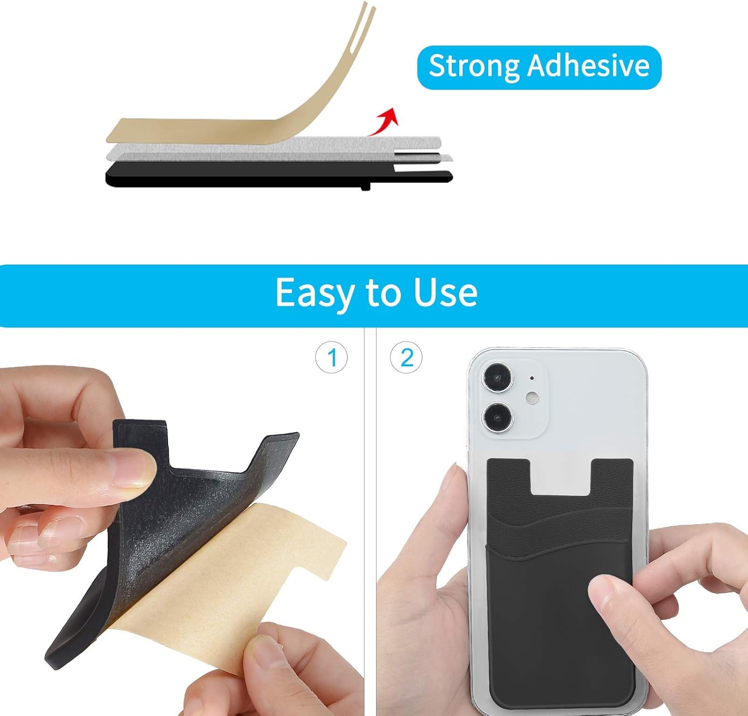 SS Tarjetero para funda de teléfono, cartera de teléfono adhesivo de silicona para teléfono celular, adecuado para iPhone, Samsung Galaxy y
