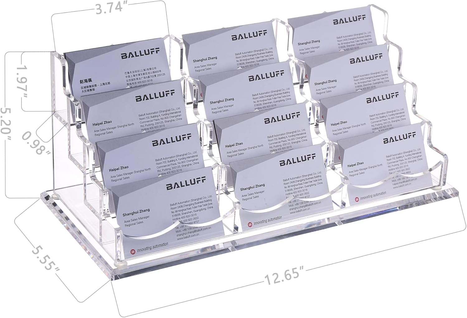 Soporte para tarjetas de visita para escritorio, 12 ranuras y 4 niveles, juego de soporte para tarjetas de visita de acrílico transparente múltiple,