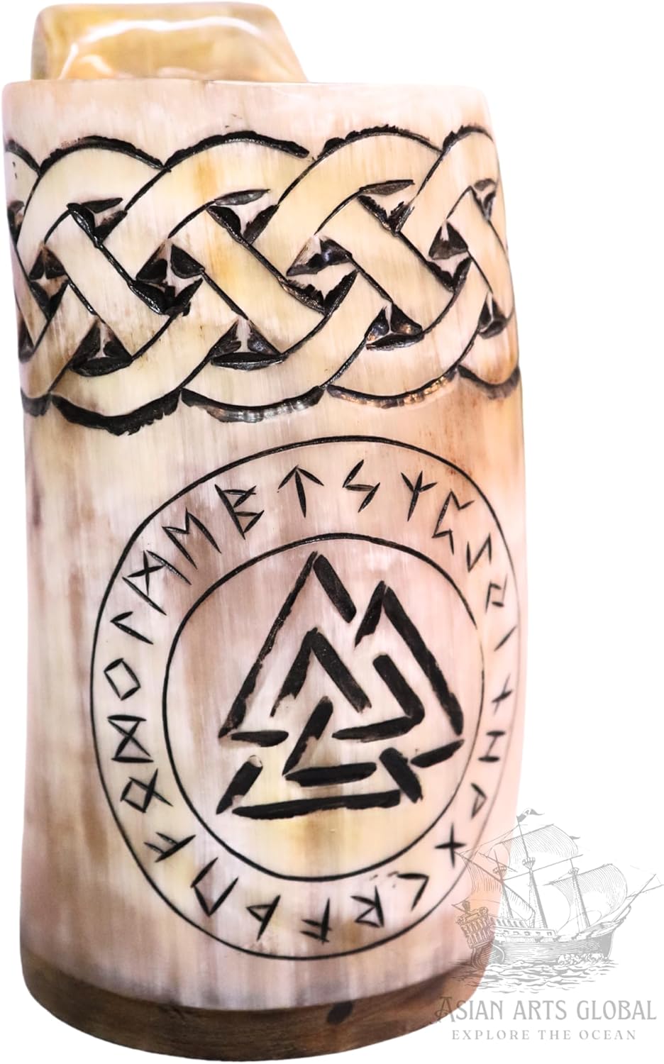 Viking Nordic Tankard – Taza de cerveza medieval  Cuerno de buey genuino  Taza The Valknut de 18-22 onzas