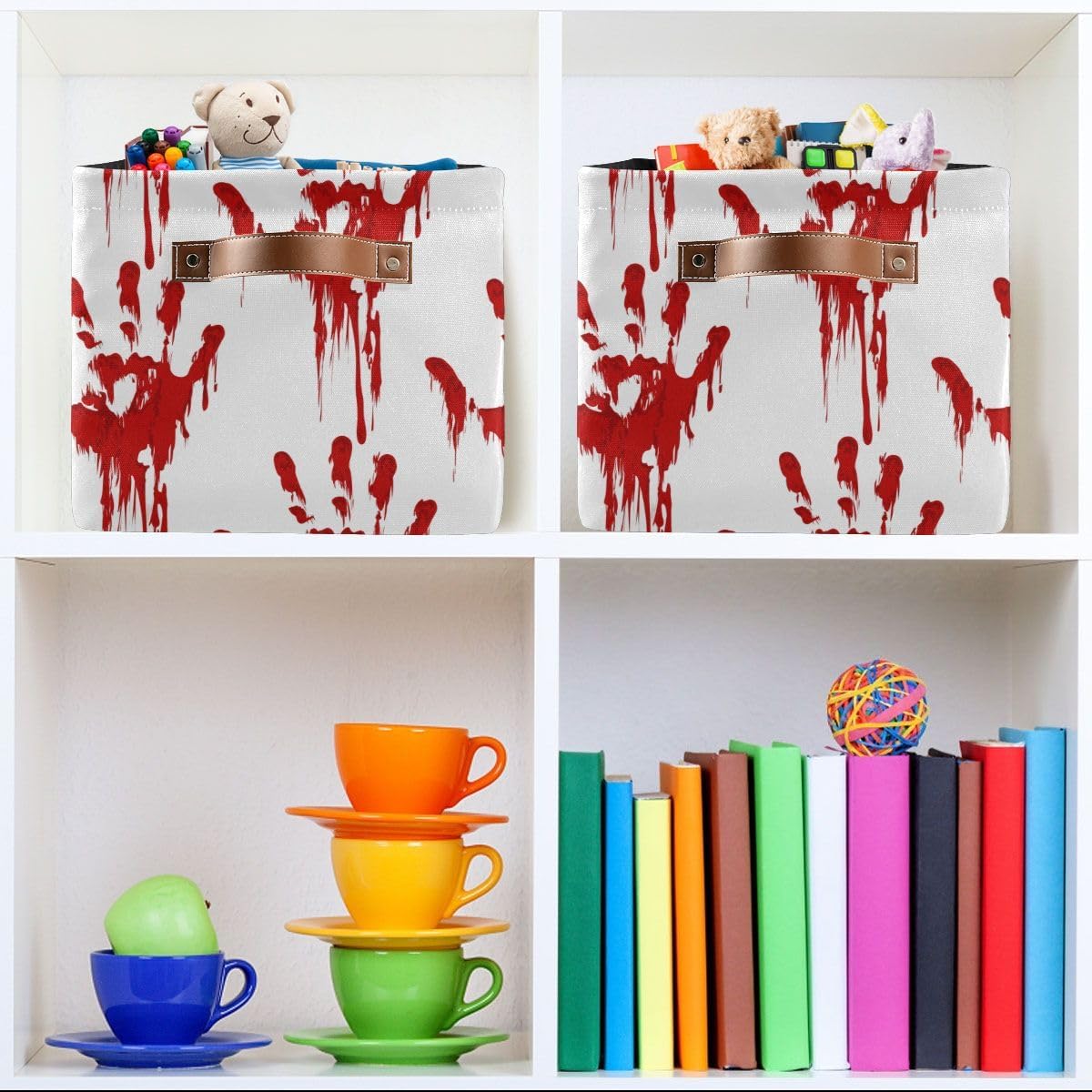 Bloody Scary Hands – Cesta de almacenamiento grande, bolsa organizadora plegable de tela con asas, 15 x 11 x 9.5 pulgadas