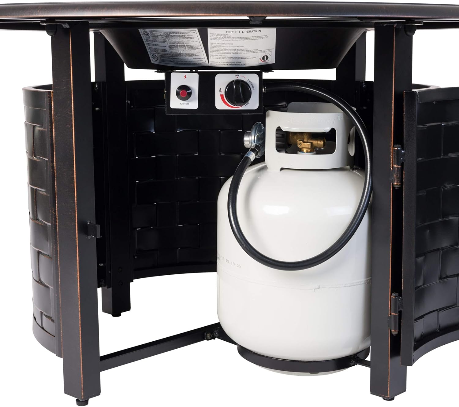 Fire Sense 62746 Armstrong Basketweave – Mesa convertible de aluminio para fogata de gas, 55,000 BTU, portátil al aire libre con tapa de cuenco de