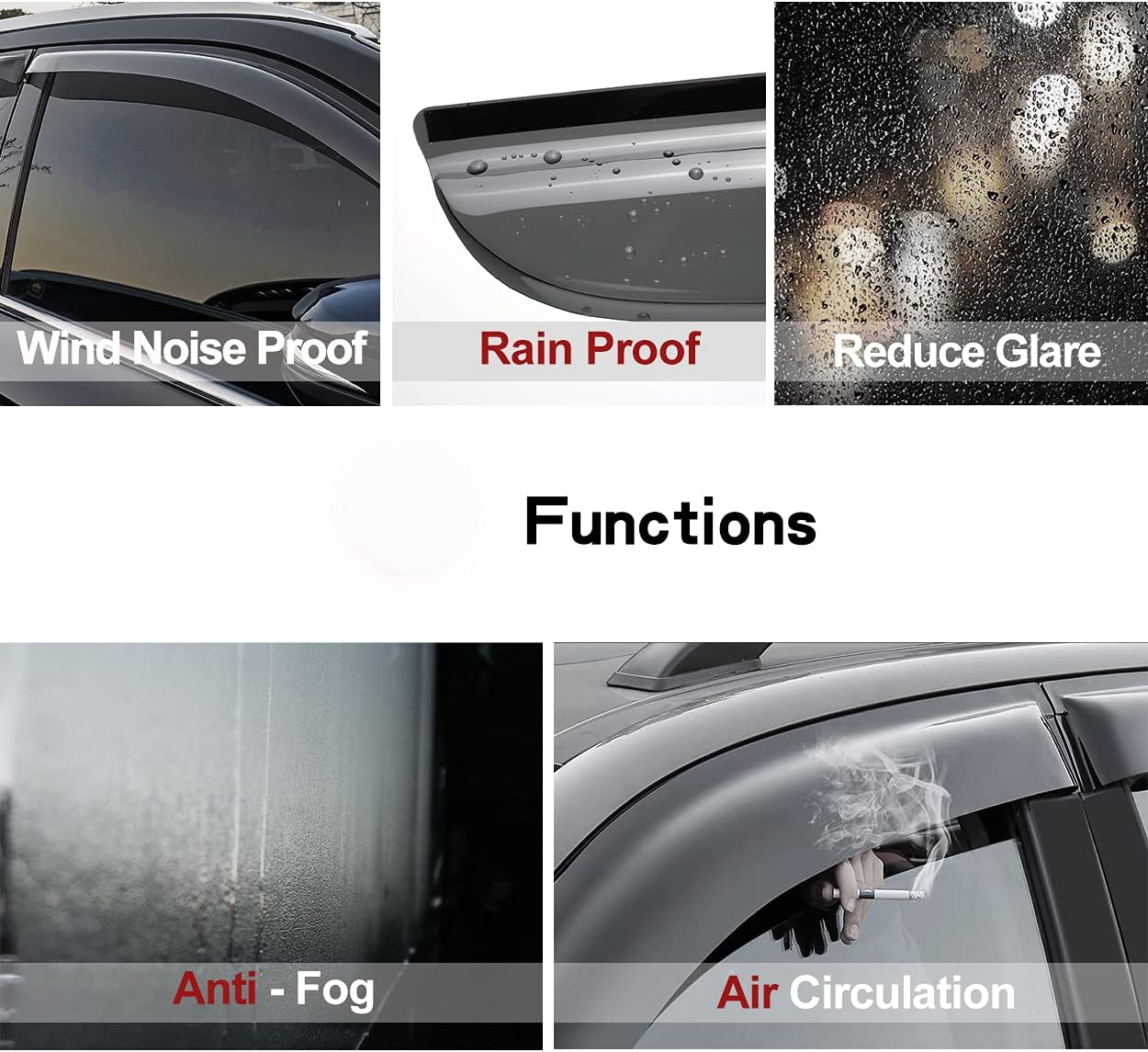 94117 Deflector de ventilación de viento para ventana lateral, 4 unidades de protector de lluvia de humo oscuro para Jeep Commander 2006-2010