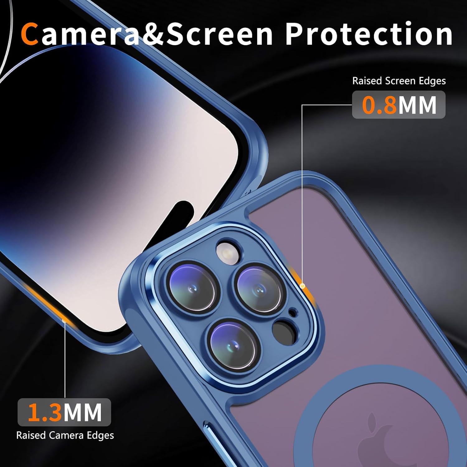 Funda para iPhone 15 Pro con protector de pantalla y protector de cámara, marco de silicona a prueba de golpes, carcasa trasera dura y transparente