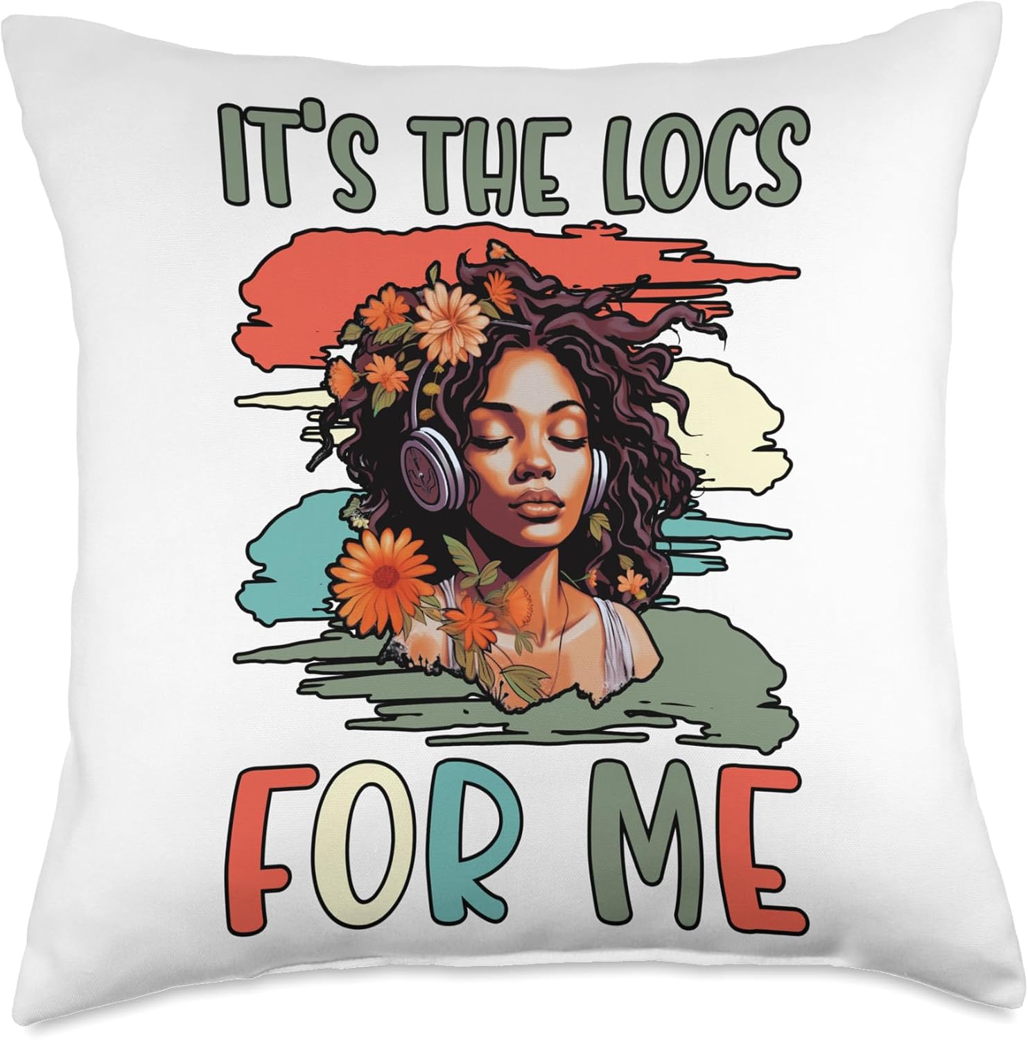 Locs Afro Dreadlocks Love Natural Beauty Hair It’s the Locs for Me Afro Hair Black American African Girl Throw Pillow, 18×18, Multicolor