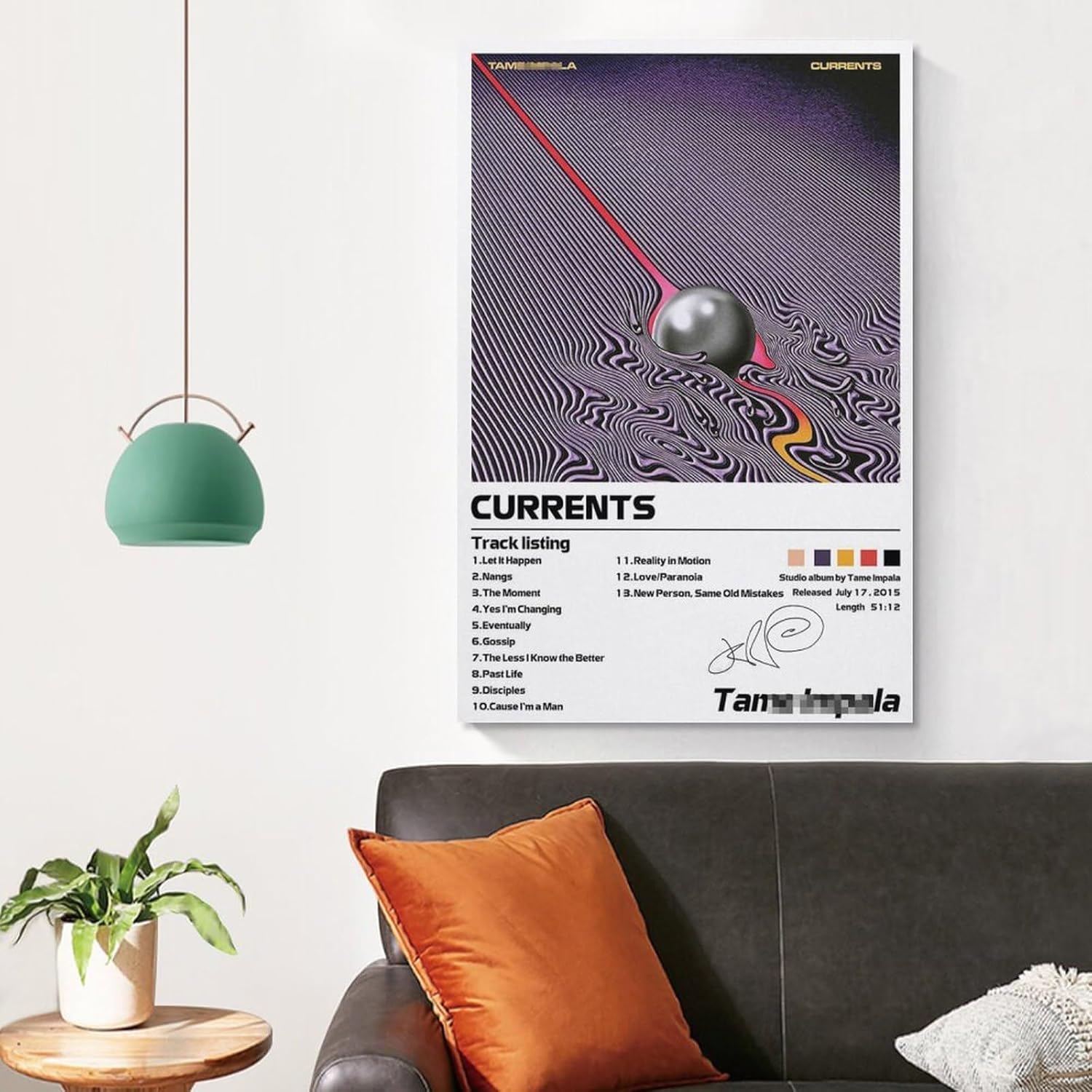 Khglxm Pósteres de la firma Tame Music Impala, cubierta de corrientes de álbum, impresiones artísticas en lienzo para decoración de pared,