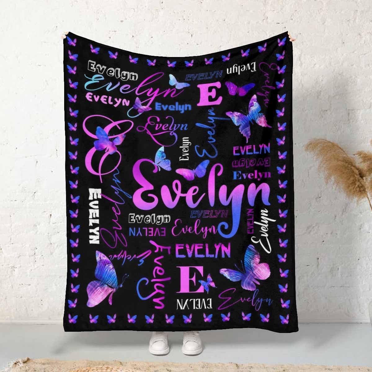 Manta personalizada con nombre de marido, esposa, mariposa, luna, manta personalizada para aniversario, boda, hija o nieta (6 tamaños)