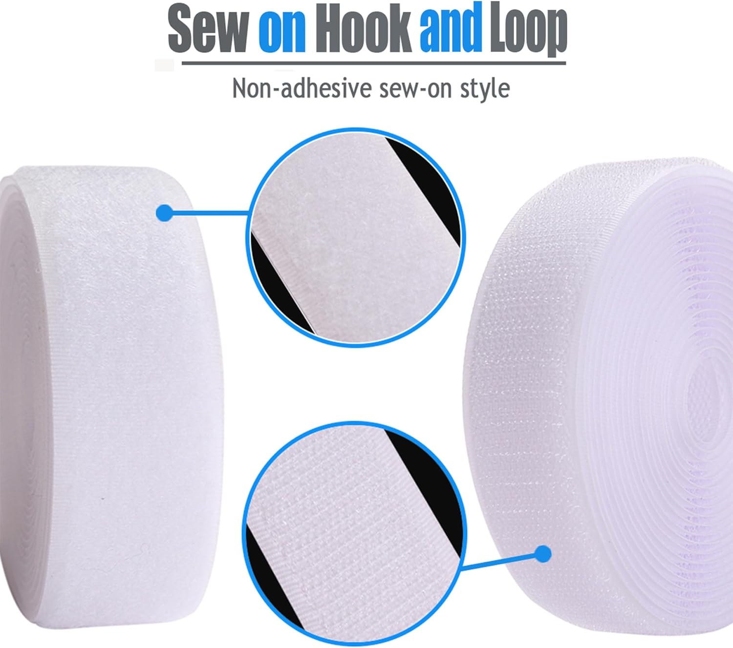 Coser en gancho y bucle estilo 2 pulgadas tiras de nailon no adhesivas tiras de nailon cinta de enclavamiento no adhesiva blanca, 5 yardas