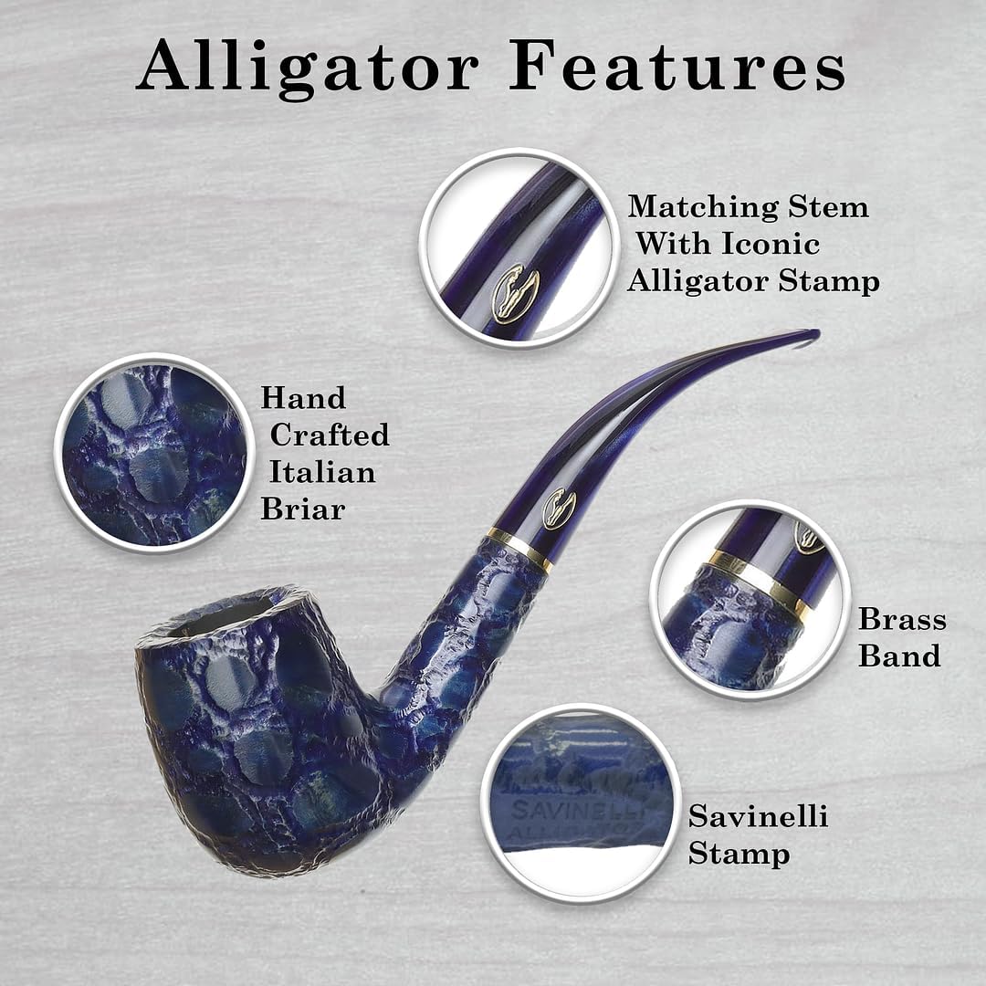Alligator Savinelli Pipe – Pipa de tabaco de brezo, pipa artesanal italiana, pipa de tabaco hecha a mano, pipas de tabaco de madera pequeñas,