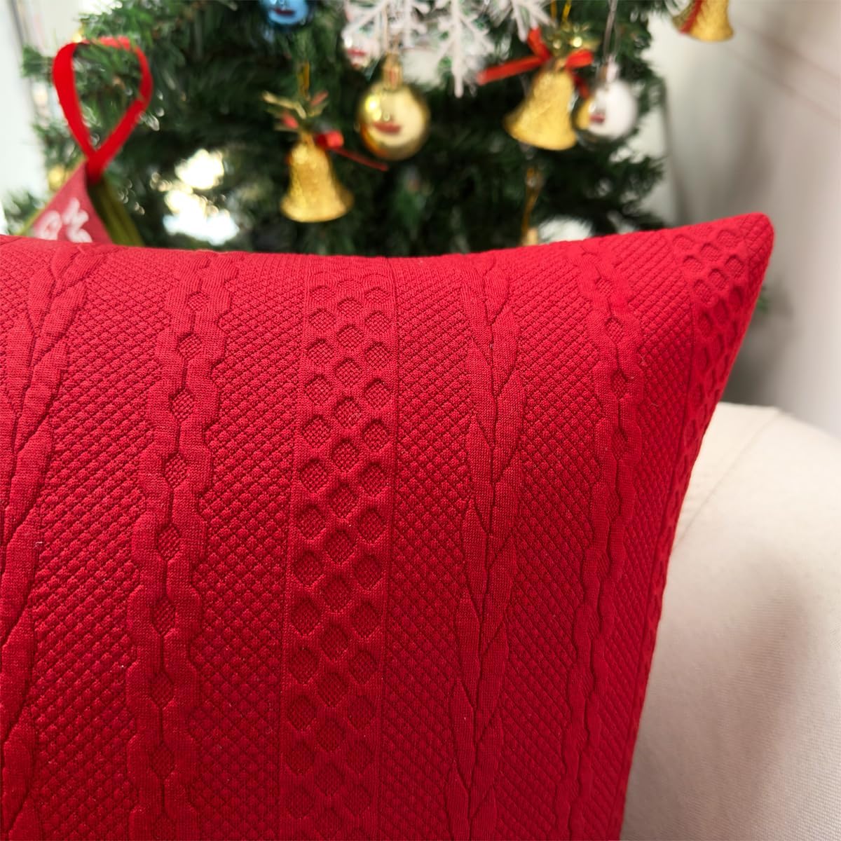 Booque Valley Fundas de almohada rojas navideñas, fundas de cojín decorativas, modernas, trenzadas, ultra suaves, elásticas, para sofá, dormitorio
