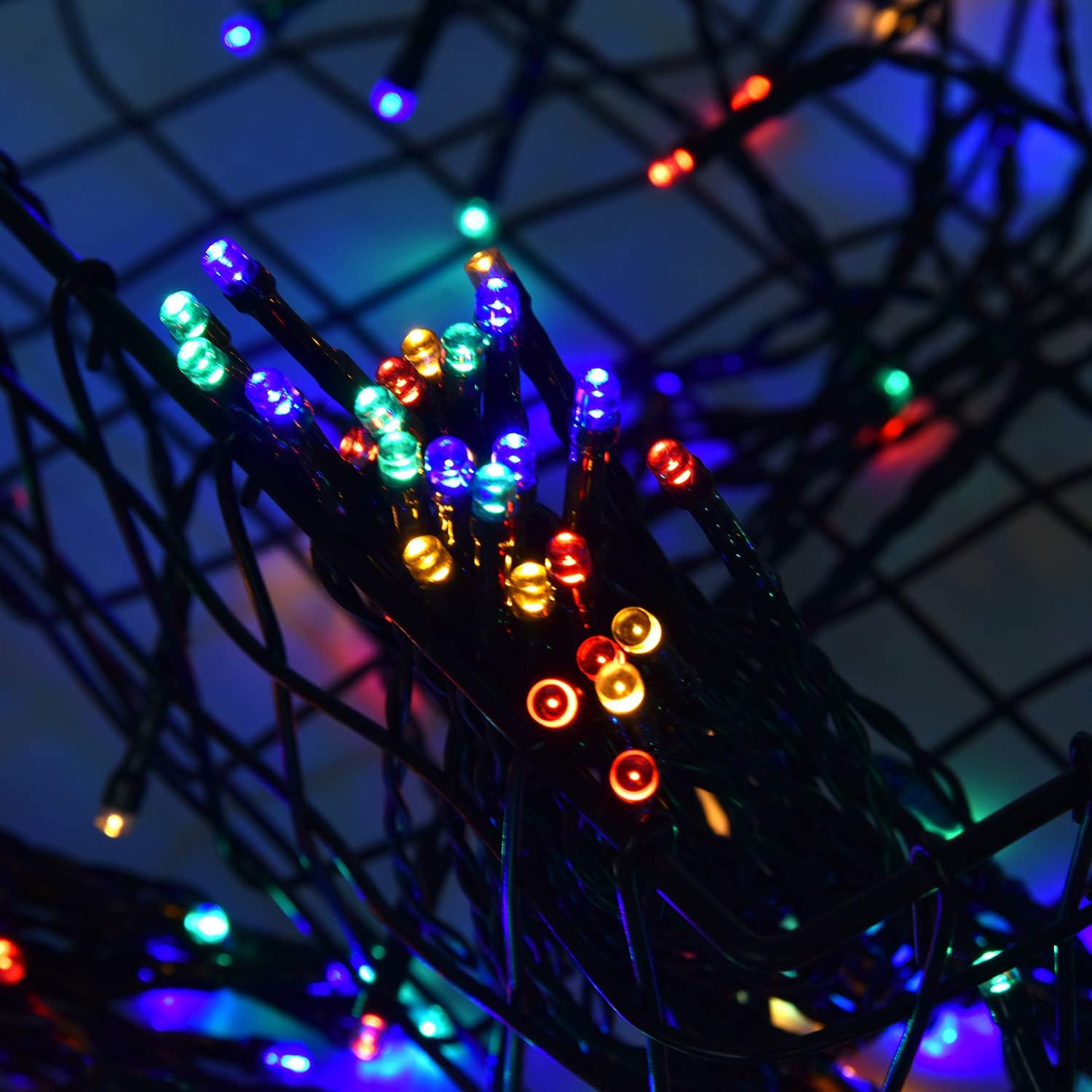 Paquete de 2 tiras de luces solares, 8 modos de 42 pies, 100 luces LED impermeables para jardín, árbol, patio, Navidad, boda, fiesta (multicolor)