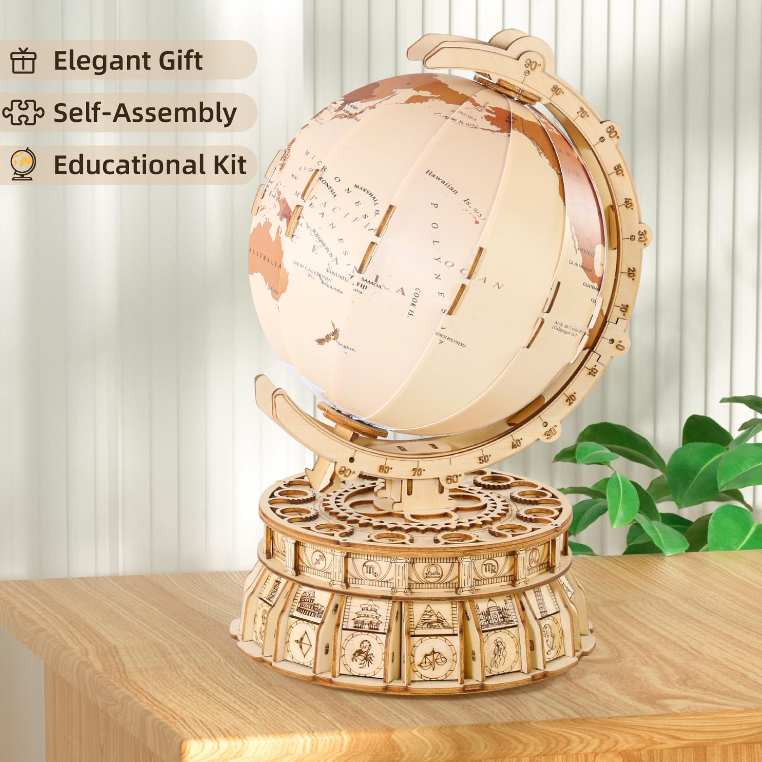 MIEBELY Rompecabezas de madera 3D para adultos con carga USB, caja de música con globo iluminado, kit de construcción de modelos de madera LED con
