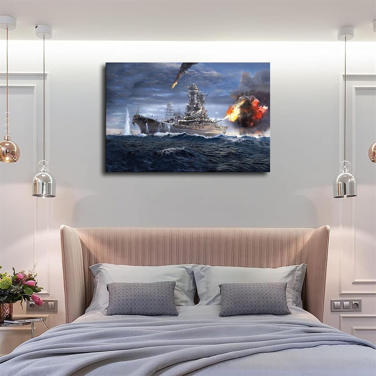 Póster de batalla naval Yamato de buques de guerra militares, arte decorativo, impresión en lienzo para habitación, baño, dormitorio, sala de estar