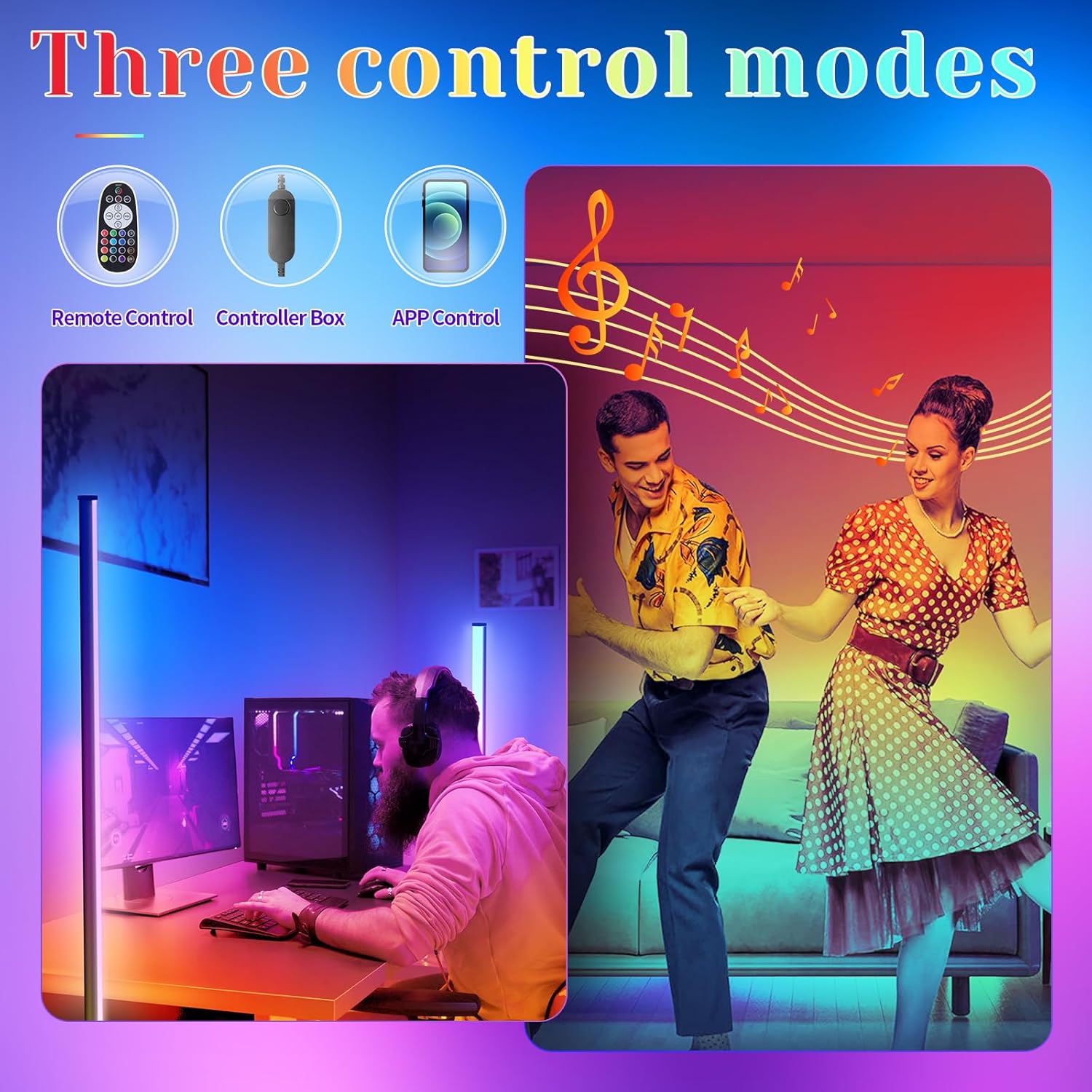 Lámpara de pie de esquina giratoria Regulable que cambia de color, lámparas de esquina de pie LED Smart App Control Iluminación RGB lámpara de