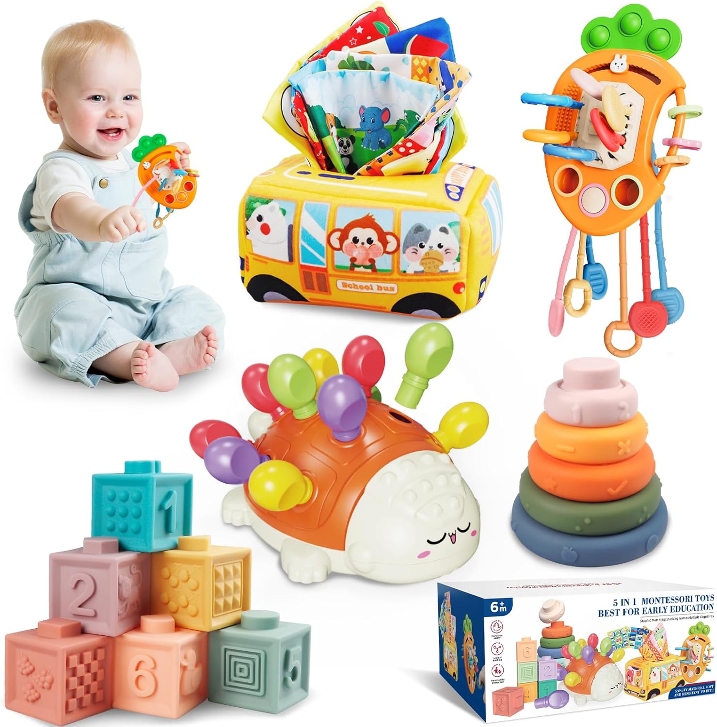 Juguetes Montessori para bebés de 6 a 12 meses, juguetes sensoriales para bebés de 1 a 3 años, juguetes de motor fino, juguete de cuerda de