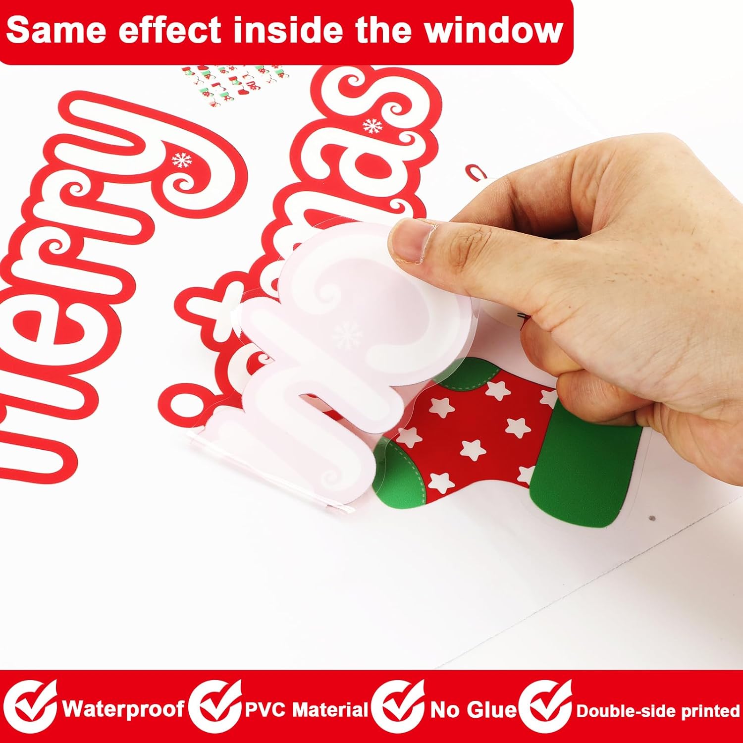 Medias de Navidad para ventana, calcomanías de Feliz Navidad, medias de vacaciones, calcomanías de ventana extraíbles para decoración de ventana