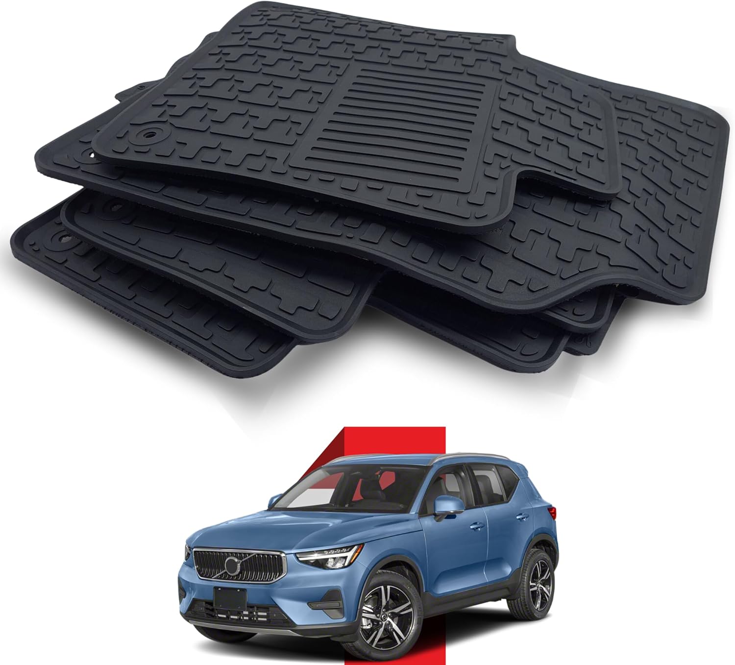 Fit Volvo XC 40 2019-2023 – Juego de alfombrillas de goma para todo tipo de clima, color negro, antideslizante, flexible