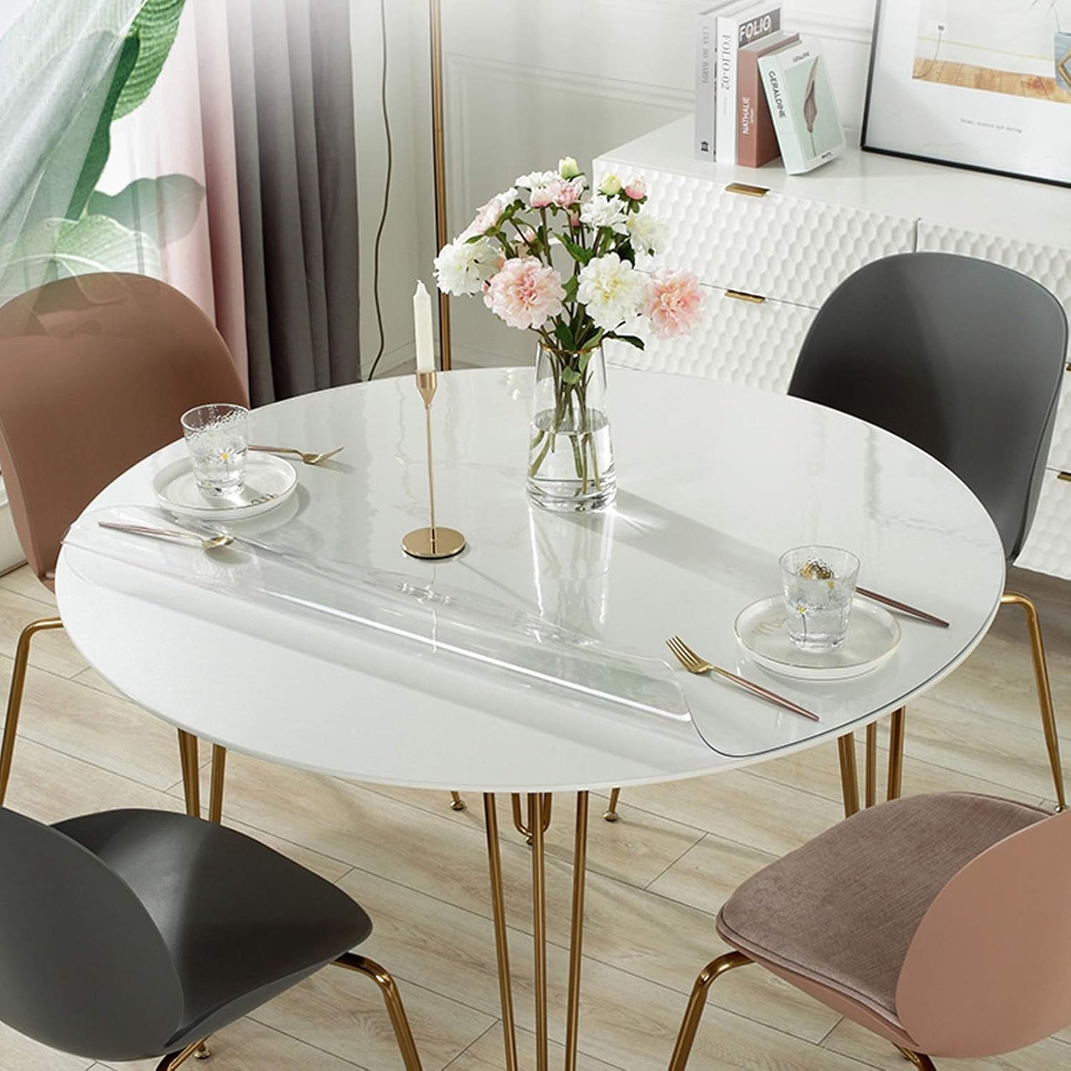 Protector de mesa redondo para el hogar, antiescaldón, transparente, 0.079in, PVC, impermeable, a prueba de aceite, sin lavado, mantel transparente