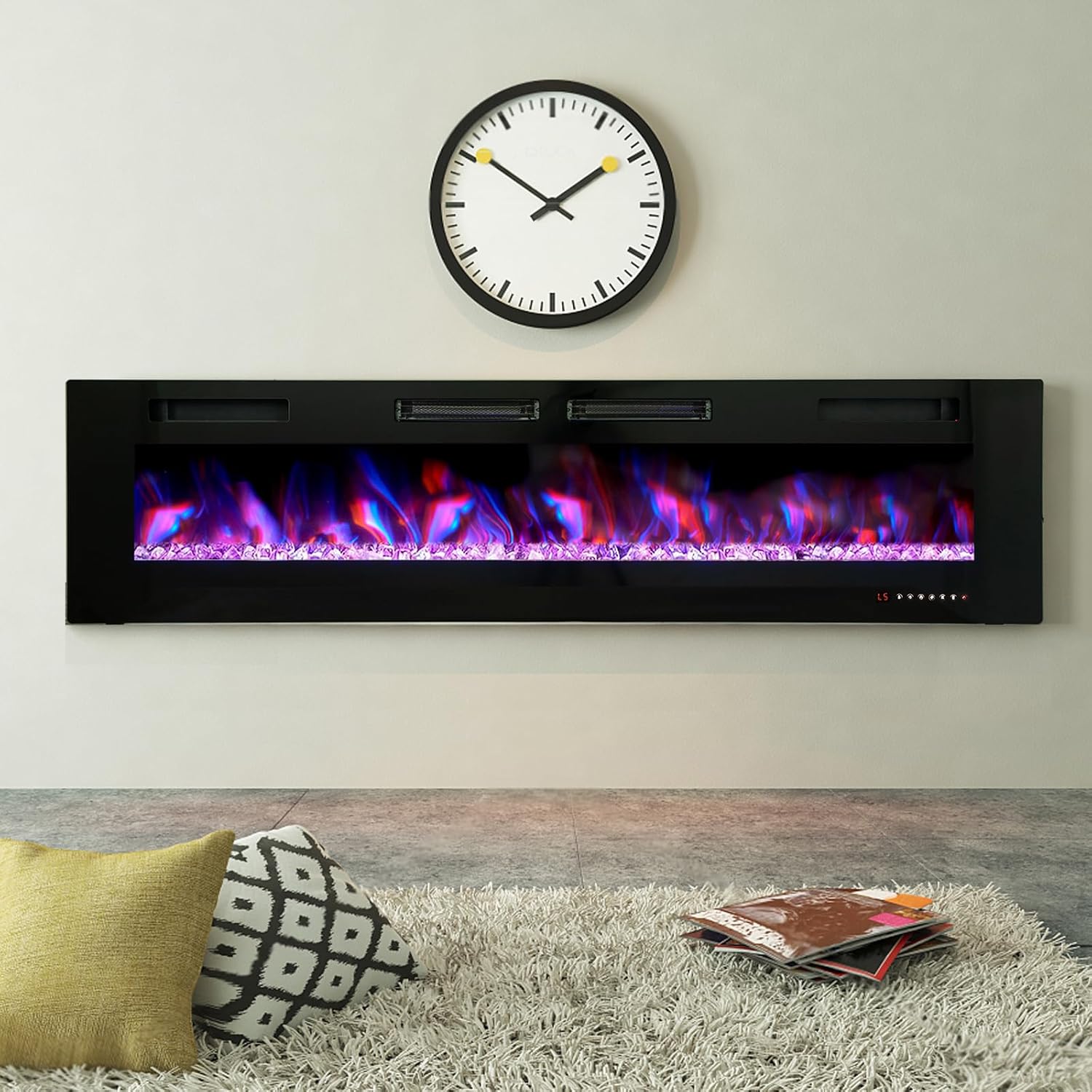 PHI VILLA Chimenea eléctrica de 72 pulgadas montada en la pared y empotrada, chimenea lineal ultrafina de 3.19 pulgadas 7501500 W con control