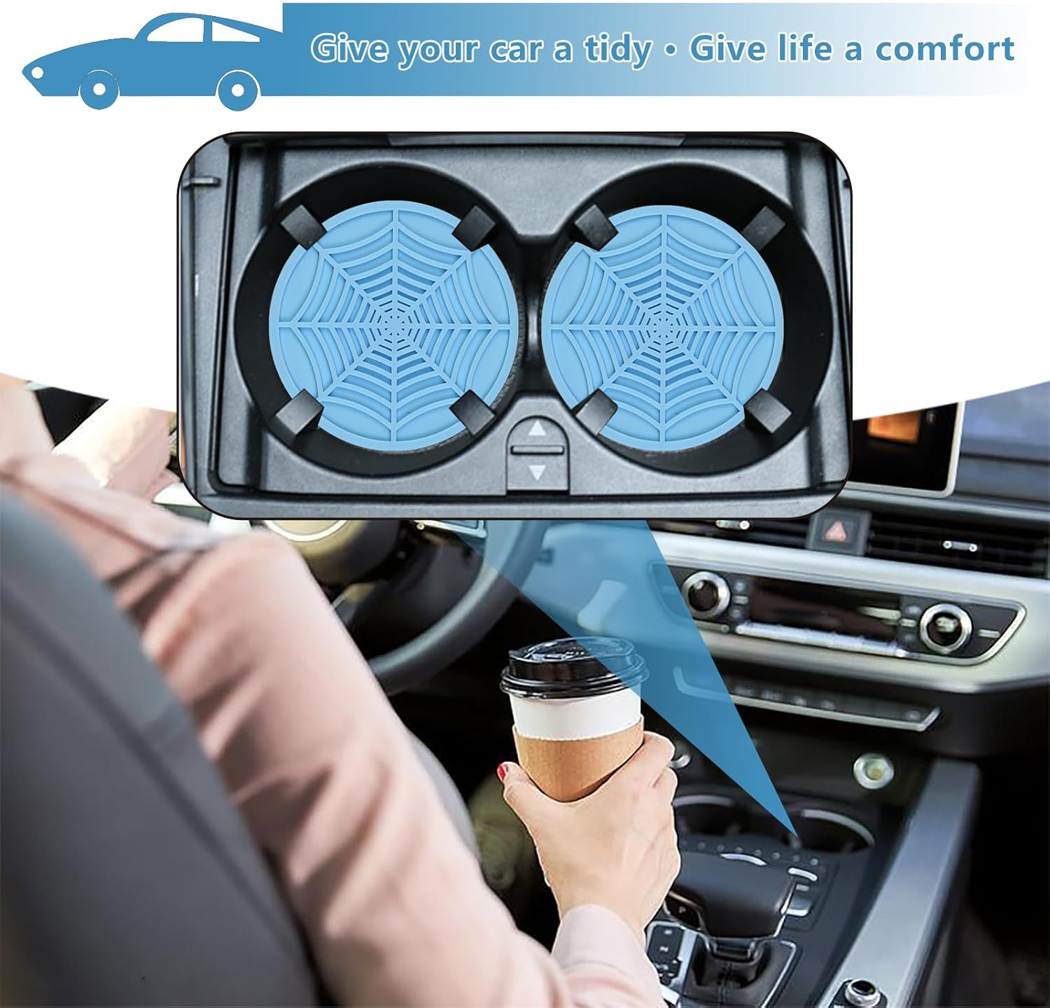 4 posavasos para automóvil, tapete antideslizante de almacenamiento de automóvil de 2.75 pulgadas, posavasos de silicona para automóvil, adecuados