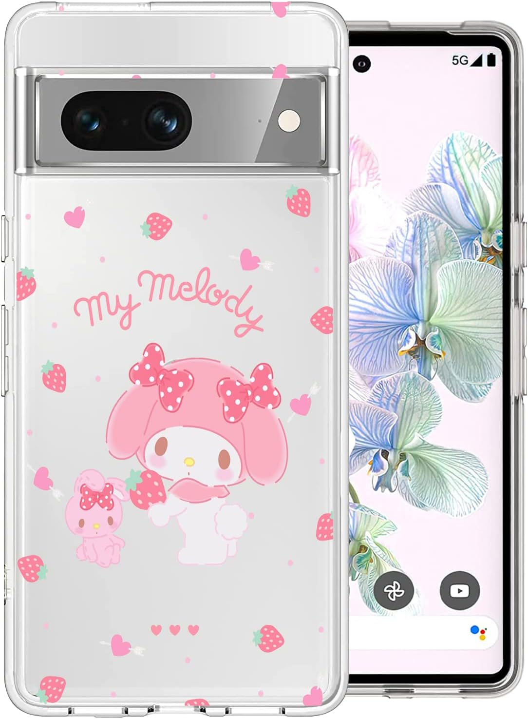 Bonita funda compatible con Google Pixel 7 de silicona transparente Pixel 7 con diseño de conejo de fresa, patrón kawaii delgado y suave TPU