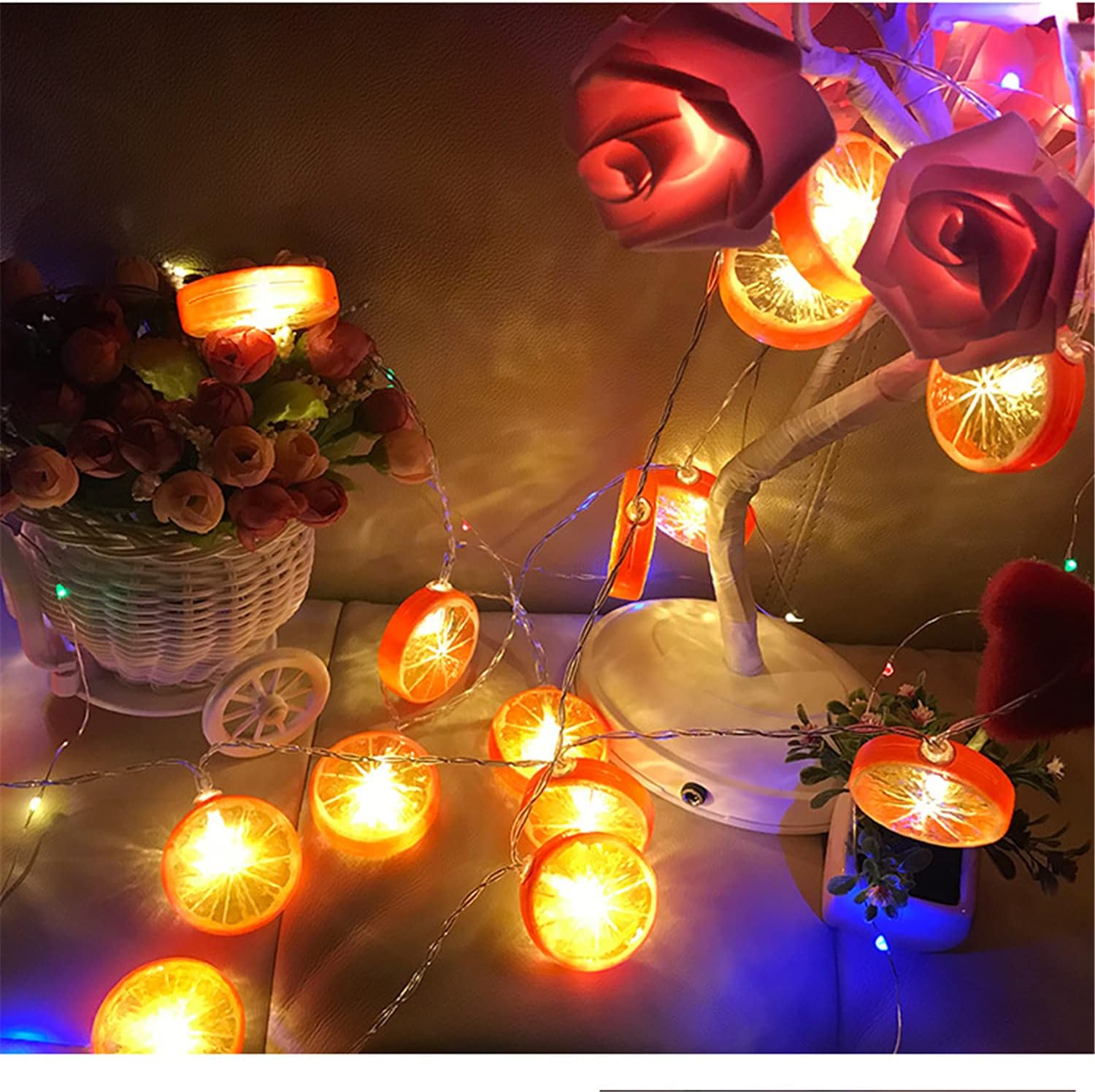 Guirnalda de luces de frutas alimentadas por pilas, lámpara de iluminación para interiores y exteriores, fresa, uva, sandía, limónplátano, para
