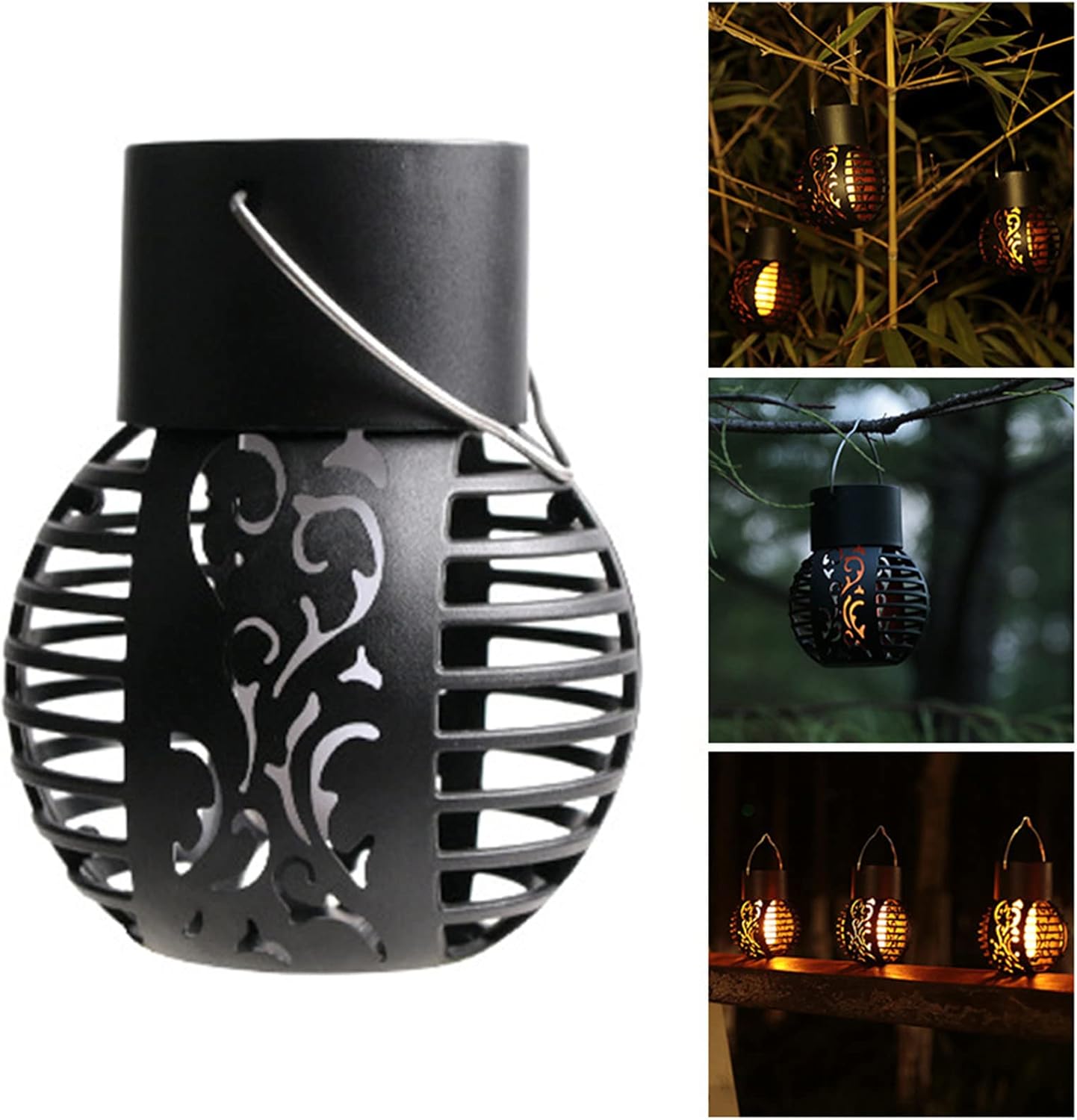 Luces solares para exteriores, lámpara de llama de simulación, luces decorativas colgantes LED redondas, paquete de 2 luces solares de jardín, luces