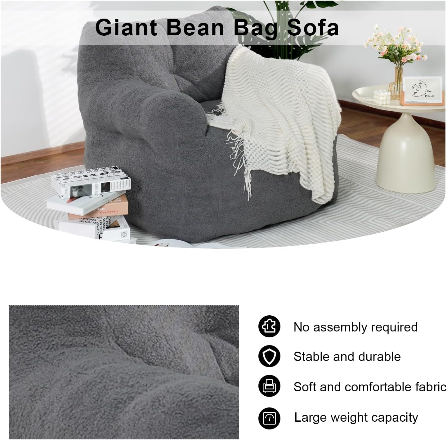 Recaceik Puf gigante, enorme puff de piel sintética esponjosa con relleno, puf ultra suave para adultos, cómodo y acogedor puf con espuma