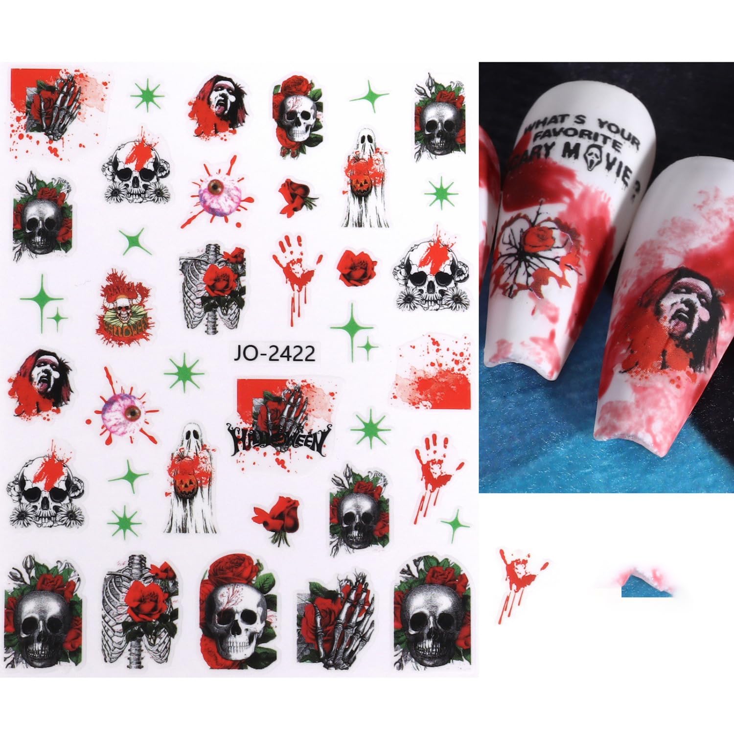6 hojas de calcomanías de arte de uñas de Halloween 3D, autoadhesivas, telaraña, murciélago, calavera, fantasma, calabaza, diseños de arte de uñas,
