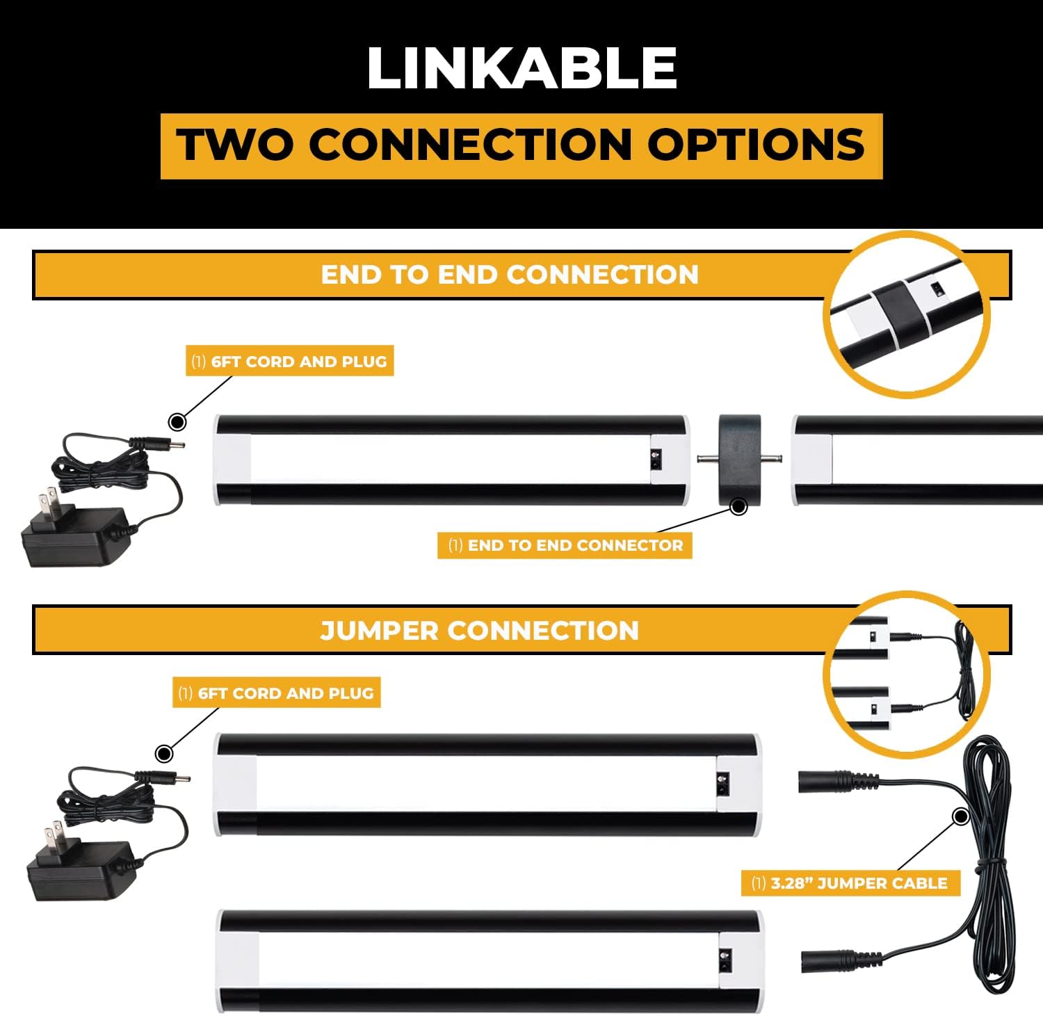 Kit de iluminación LED con sensor de movimiento de onda manual para debajo del gabinete, luces regulables debajo del mostrador para cocina, acabado