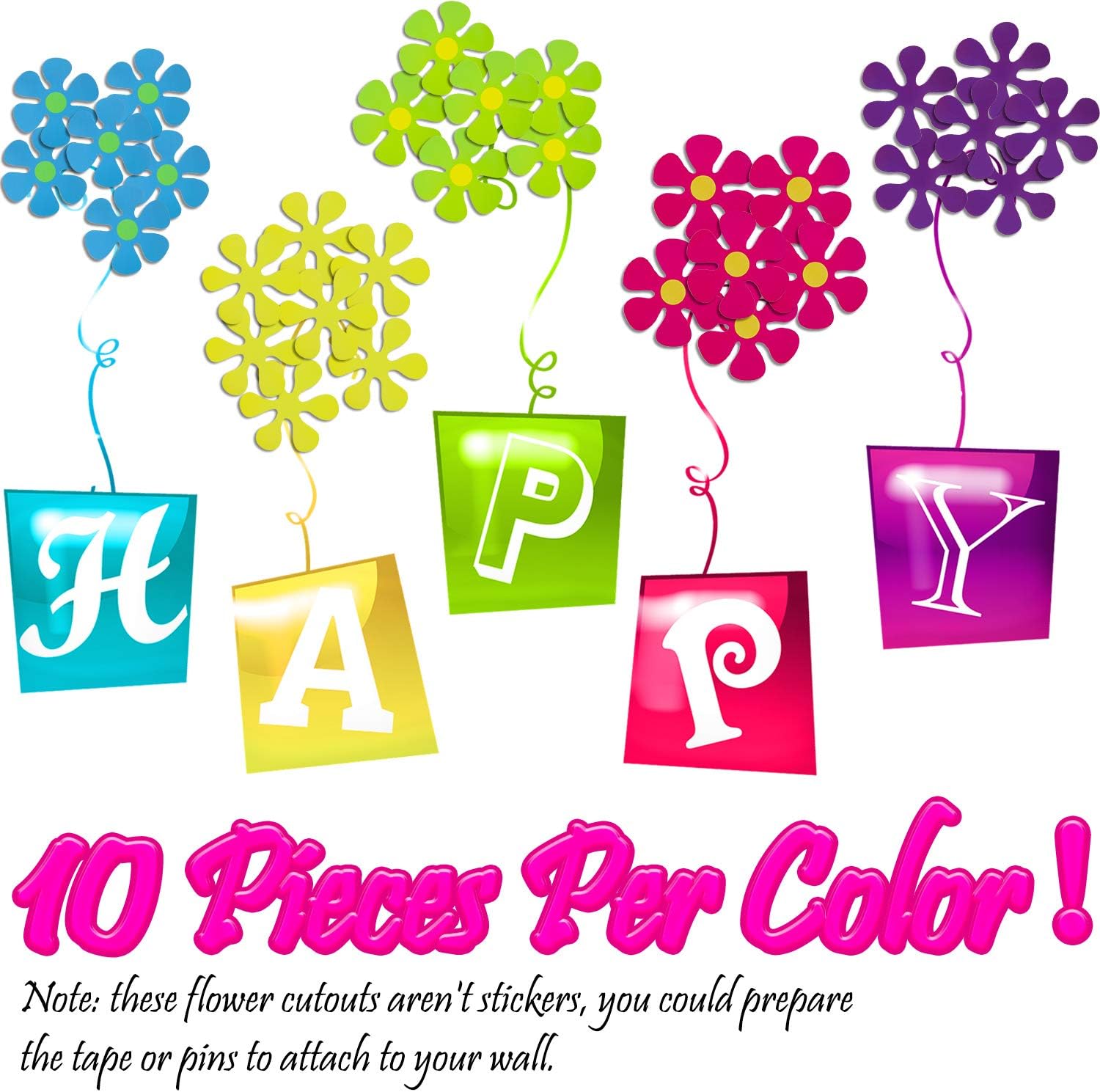 50 recortes de flores retro de los años 60 para decoración de fiestas (color brillante)