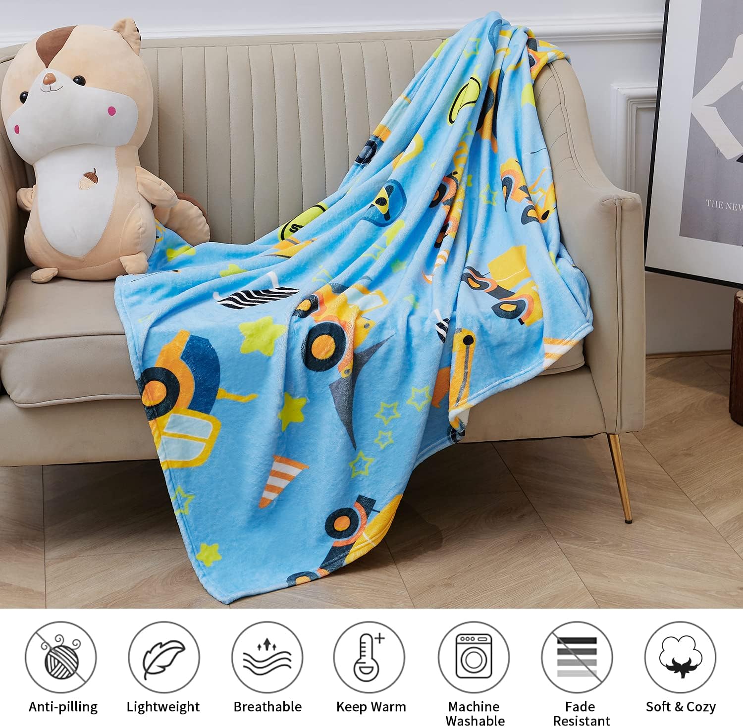 Manta de construcción para niños, manta de forro polar para niños y niñas, bonito diseño de autos, camiones, manta para niños, manta suave y