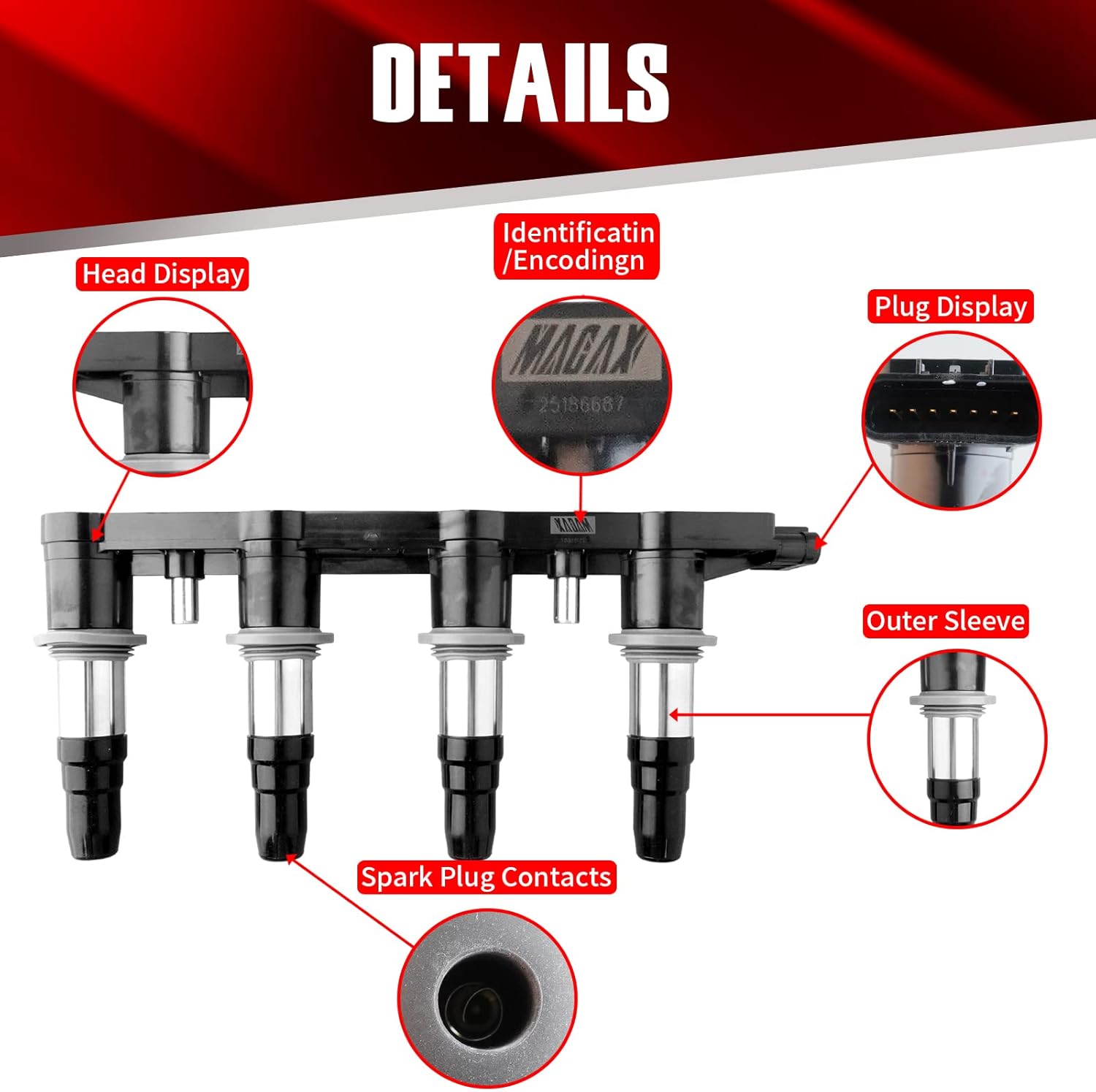 Paquete de bobinas de encendido UF850 25186686 compatible con Buick Chevy Cruze (J300, J305, J308) Sonic Trax Aveo Kalos (T250, T255) Orlando 1.4L
