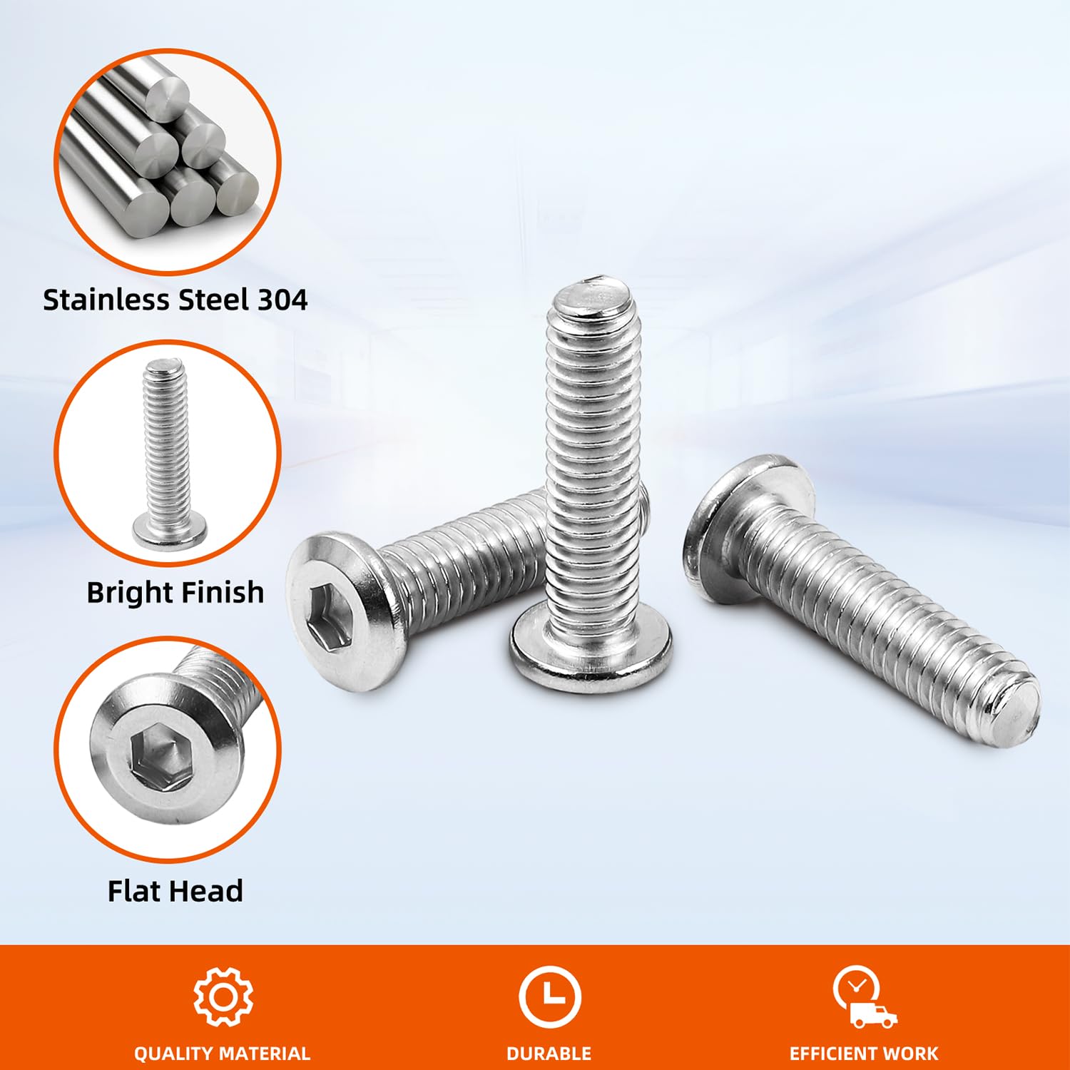 Tornillos de cabeza plana de 516-18 x 2-12 pulgadas, tornillos de conector avellanados, acero inoxidable 18-8 (304), acabado brillante, totalmente