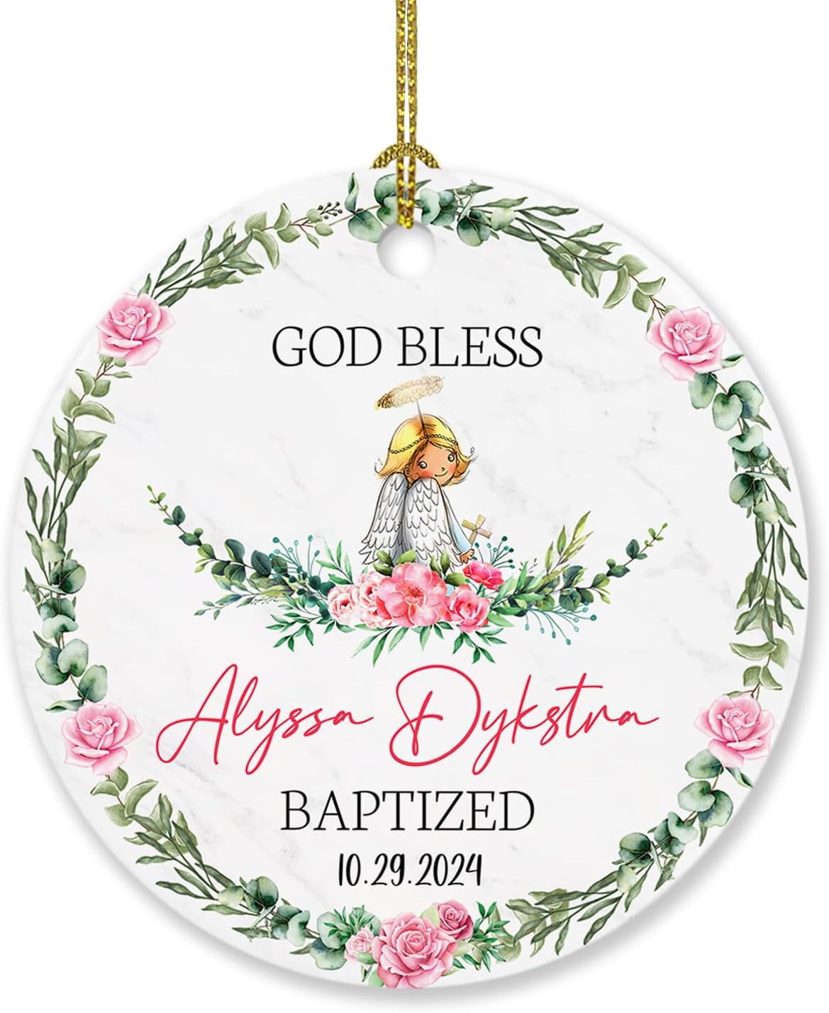Adorno de Navidad personalizado con texto en inglés “God Bless Bautized” 2023, adornos de bautismo católico, regalos para recién nacido, adorno de
