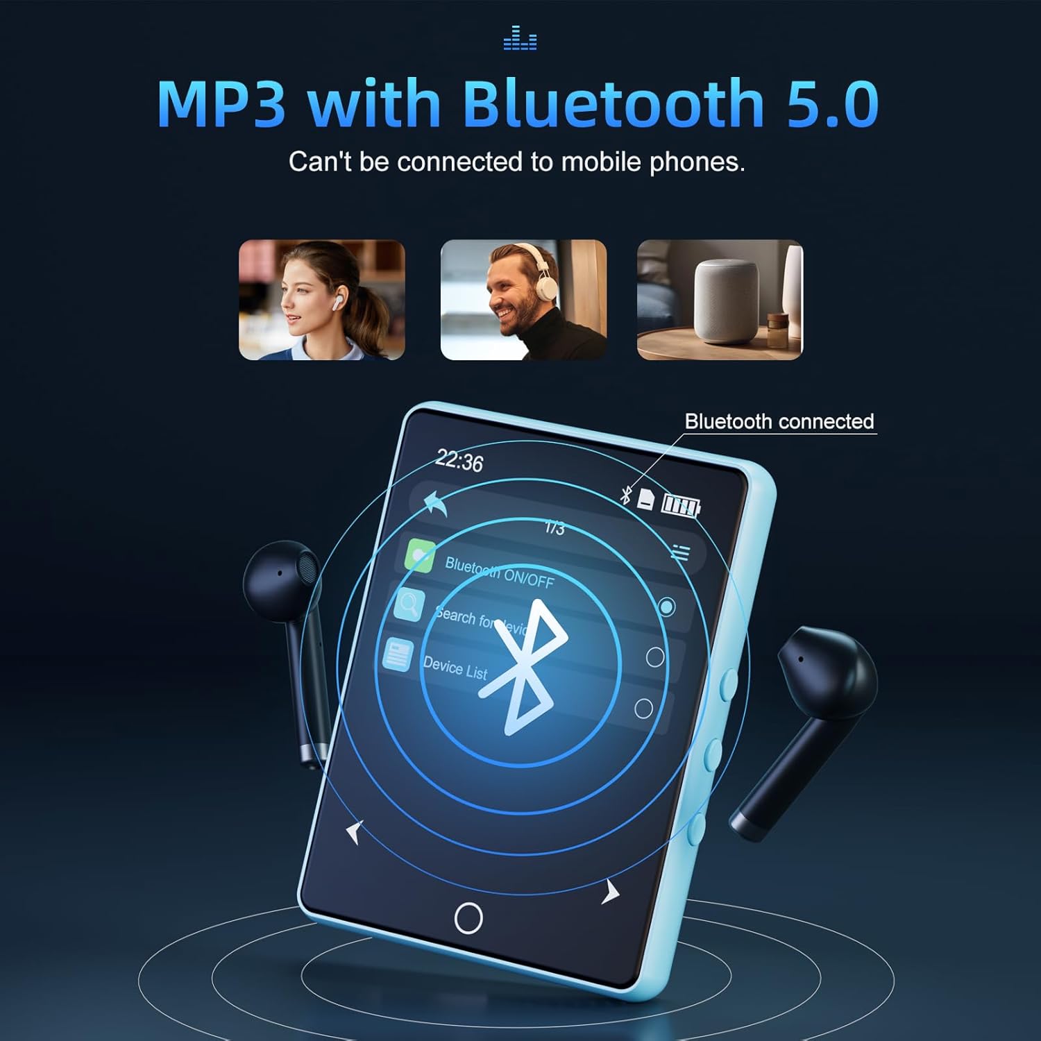 64GB Mp3 Player with Bluetooth 5.3, 2.8″ Full Touch Screen Music Player, Portable Digital Lossless Media Player with FM Radio Speaker for Kids, Up