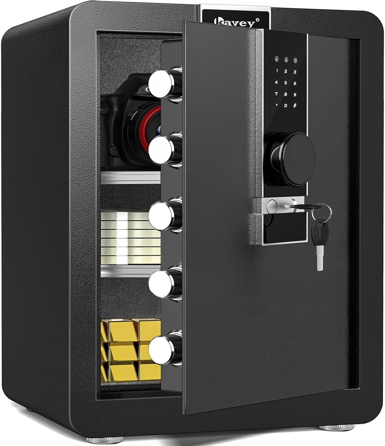 Kavey Caja fuerte ignífuga de 2.6 Cub, caja fuerte para dinero con compartimento oculto y pantalla táctil LCD, caja fuerte grande con sistema de