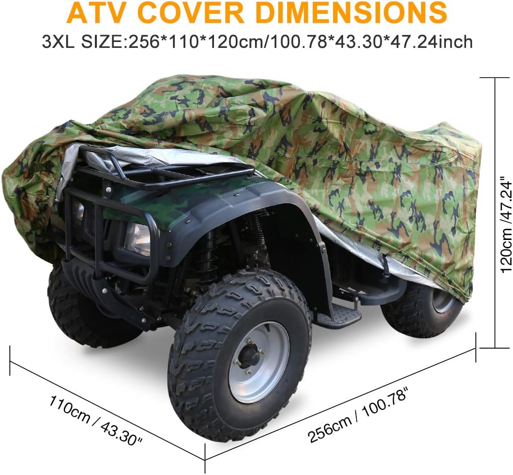 X AUTOHAUX Protector impermeable para todo tipo de clima, cuatrimoto, cubierta de 4 ruedas, ajuste universal, camuflaje con revestimiento plateado