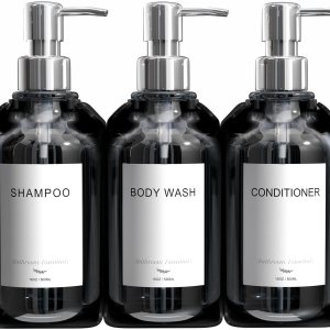 Elegante dispensador de champú y acondicionador de pared, juego de 3 dispensadores de jabón de ducha de 16 onzas sin taladro, 3 cámaras con 6 Elegante dispensador de champú y acondicionador de pared, juego de 3 dispensadores de jabón de ducha de 16 onzas sin taladro, 3 cámaras con 6