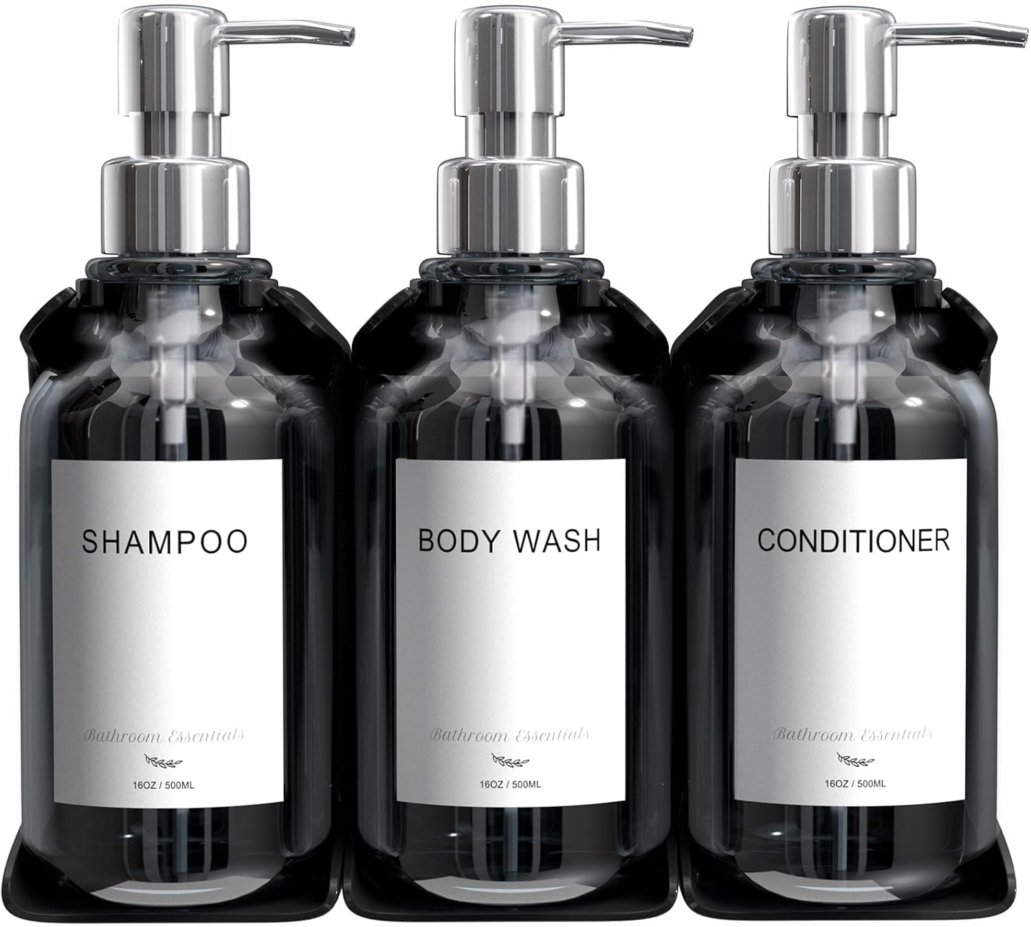Elegante dispensador de champú y acondicionador de pared, juego de 3 dispensadores de jabón de ducha de 16 onzas sin taladro, 3 cámaras con 6