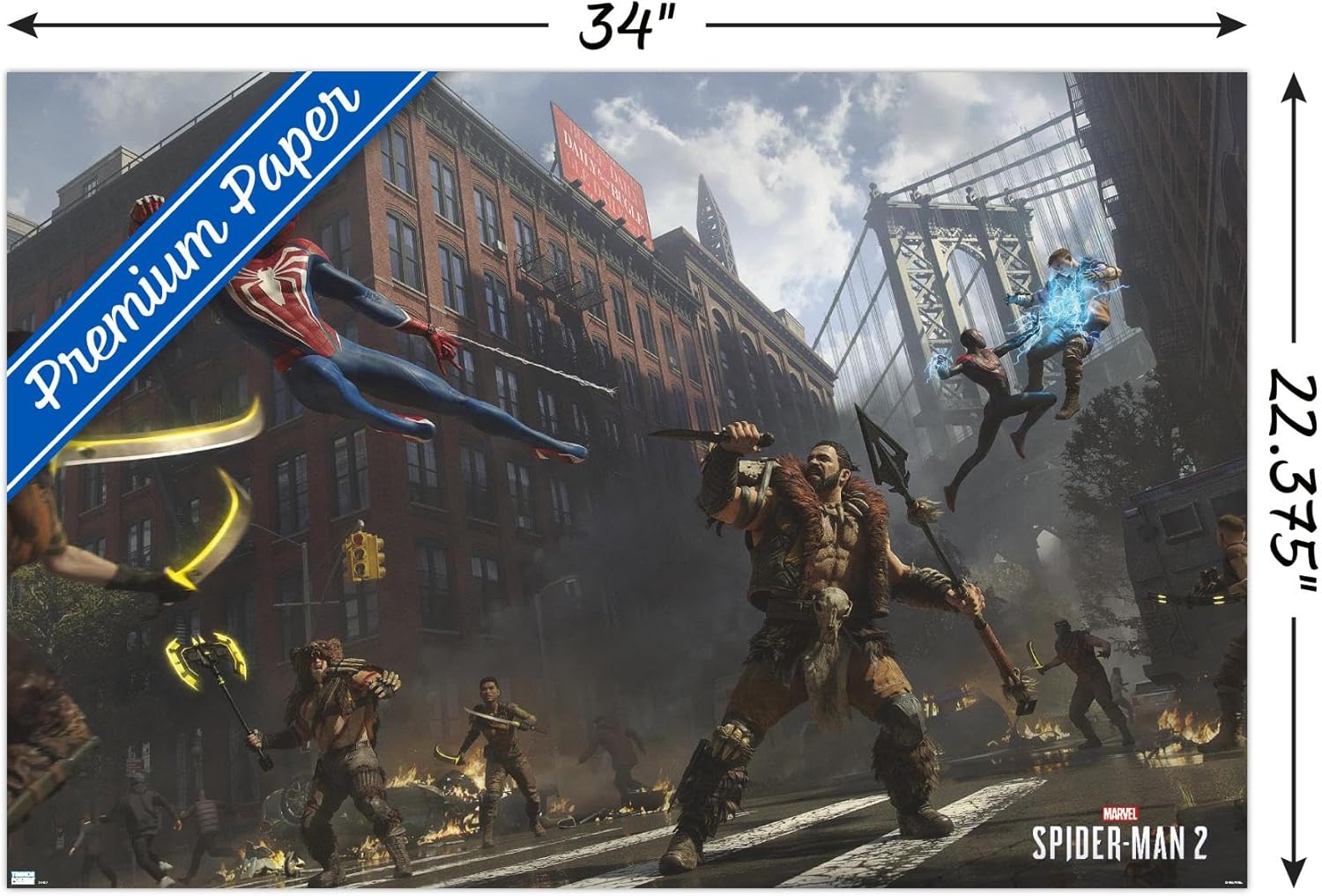 Trends International Marvel’s Spider-Man 2 – Póster de pared de lucha callejera con Kraven, 22.37 x 34.00 pulgadas, paquete de póster y montaje