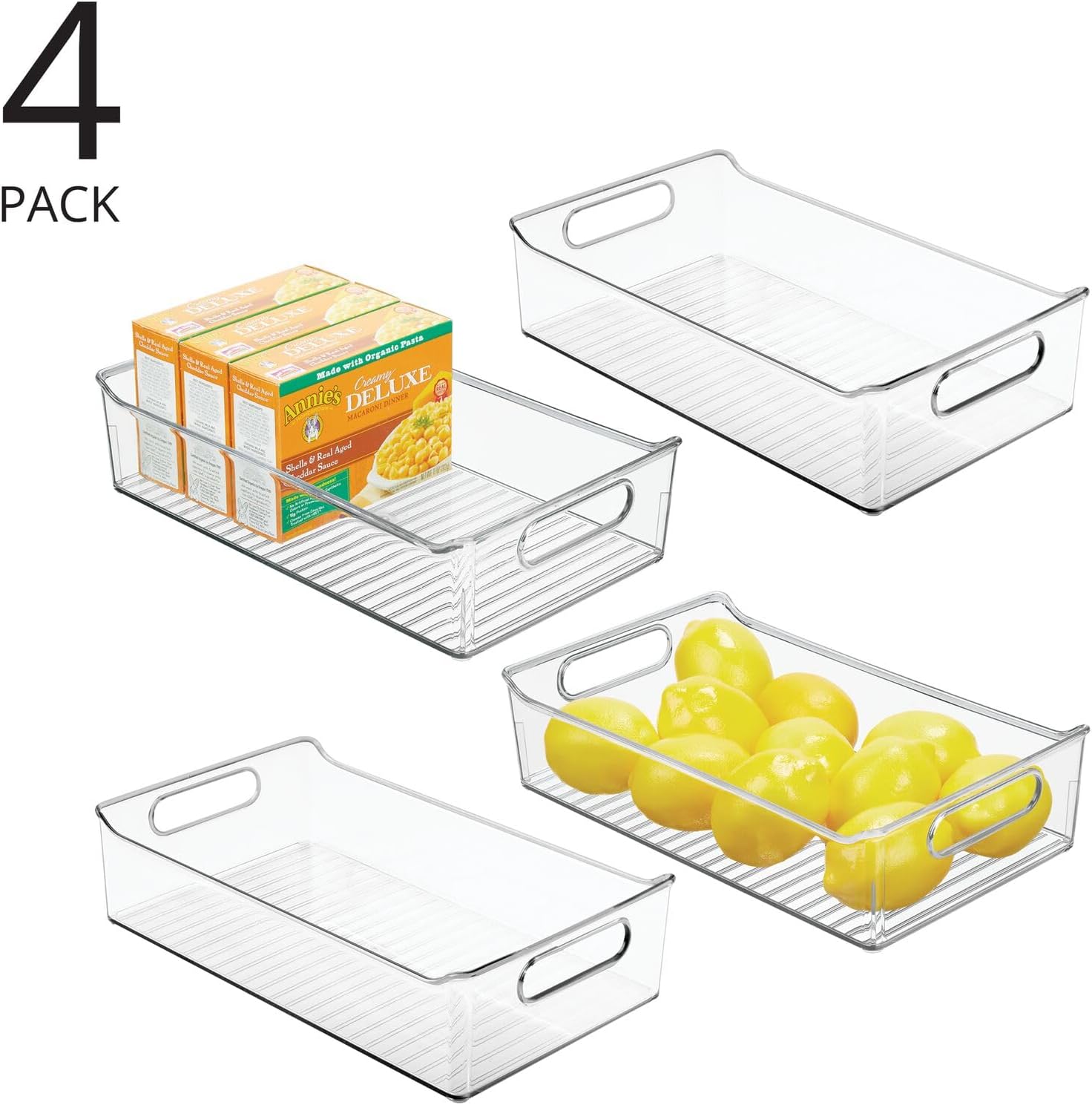 mDesign Contenedores de almacenamiento de plástico para cocina o despensa con asas, organización en gabinete, refrigerador o congelador, contenedor