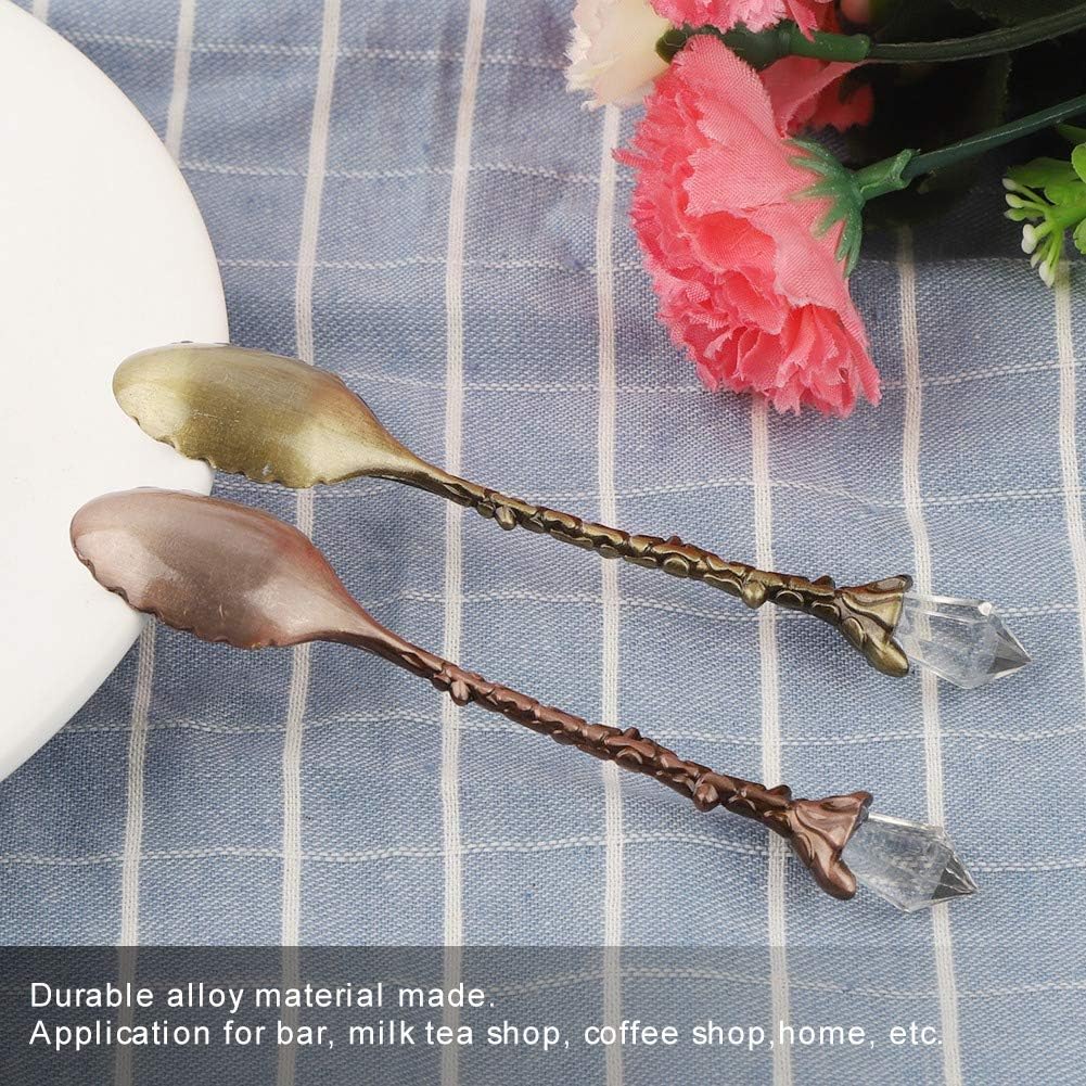 Cuchara de café, cuchara de postre con cabeza de cristal, diseño vintage, cuchara de café expreso, cuchara de té (bronce verde)