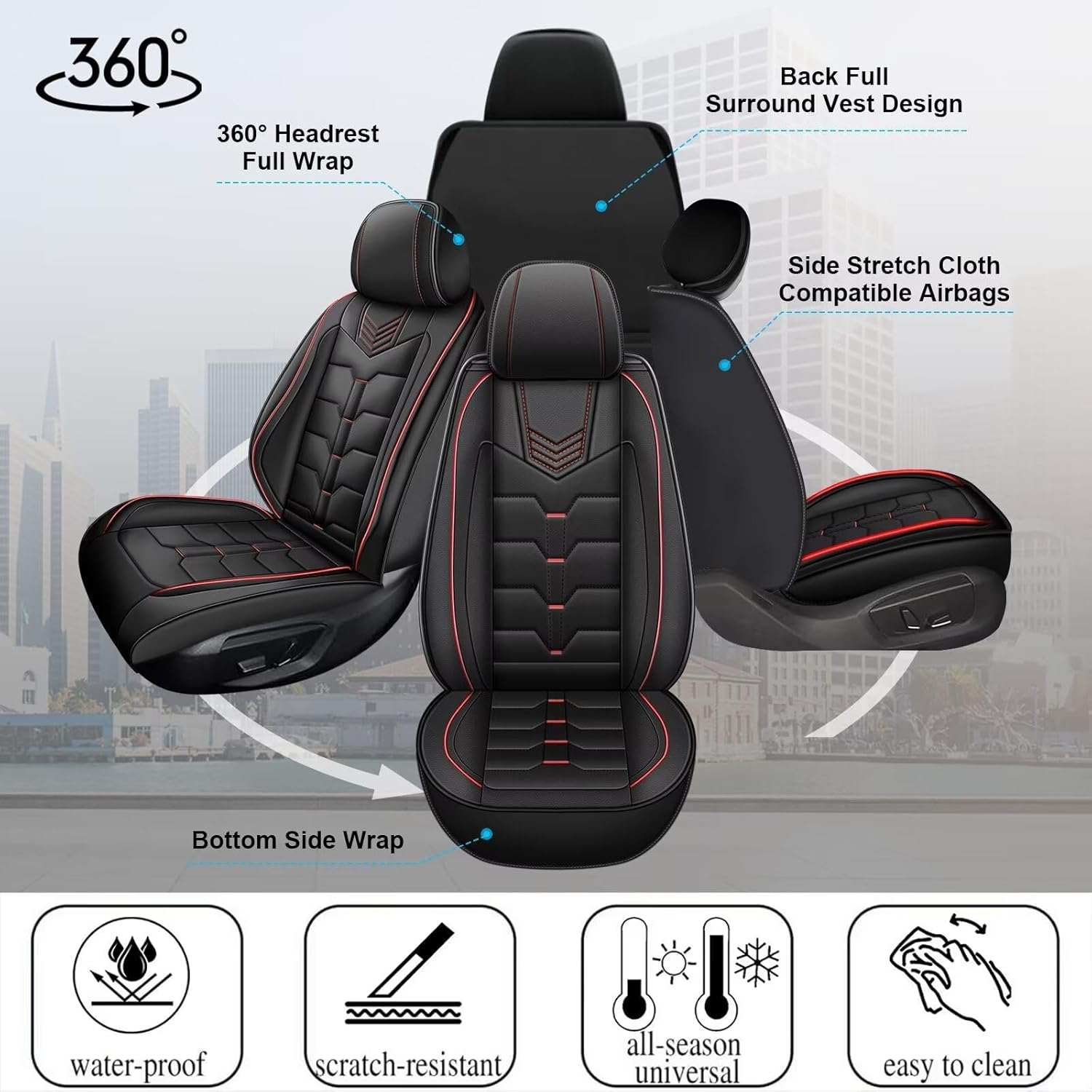 Fundas de asiento de automóvil para Mazda CX7 2007-2012 CX-7 juego completo de fundas de asiento de piel sintética de 2 filas y 5 asientos,
