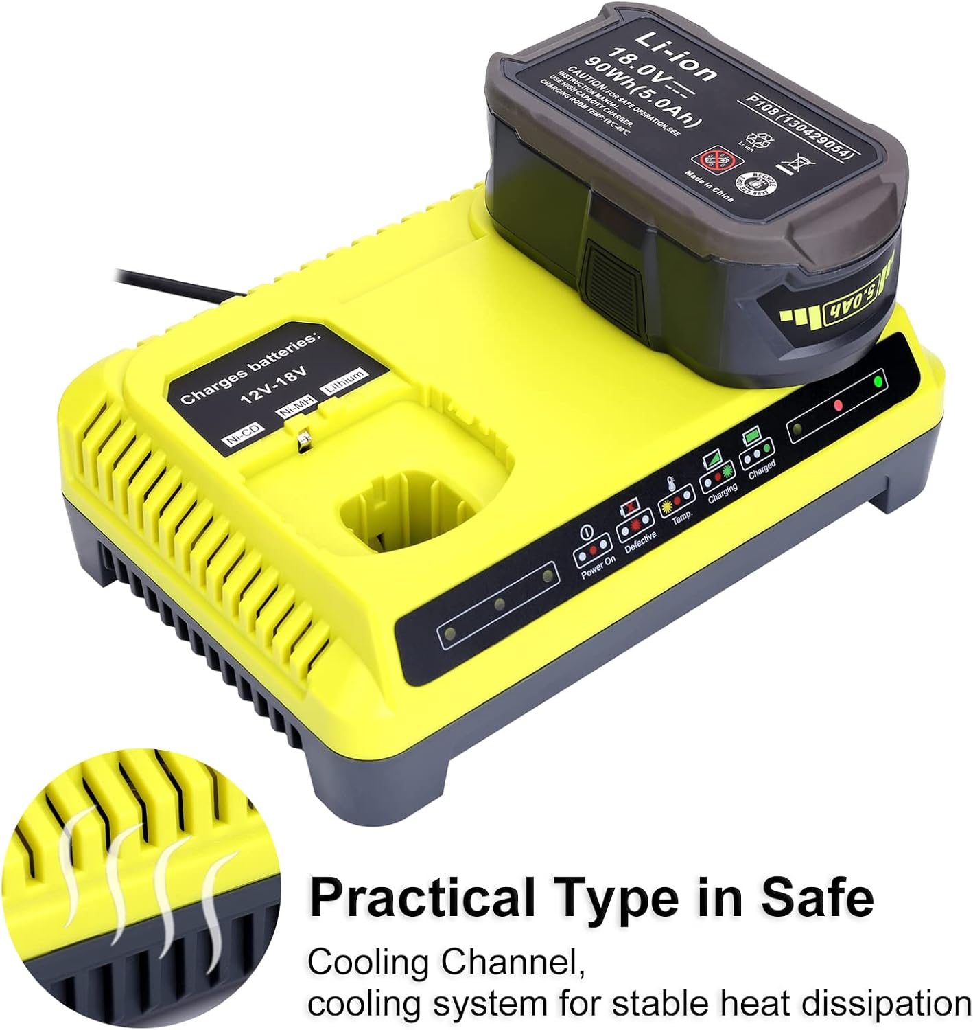 Cargador rápido P117 de 2 puertos para batería Ryobi 18V ONE+ Max Lithium P100 P102 P103 P105 P107 P108 P117 P118 12V-18V Li-Ion NiCd NiMh Batería