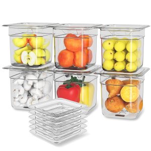 Paquete de 6 sartenes de plástico para alimentos con tapa, tamaño 16 de 6 pulgadas de profundidad, recipientes transparentes de almacenamiento de Paquete de 6 sartenes de plástico para alimentos con tapa, tamaño 16 de 6 pulgadas de profundidad, recipientes transparentes de almacenamiento de