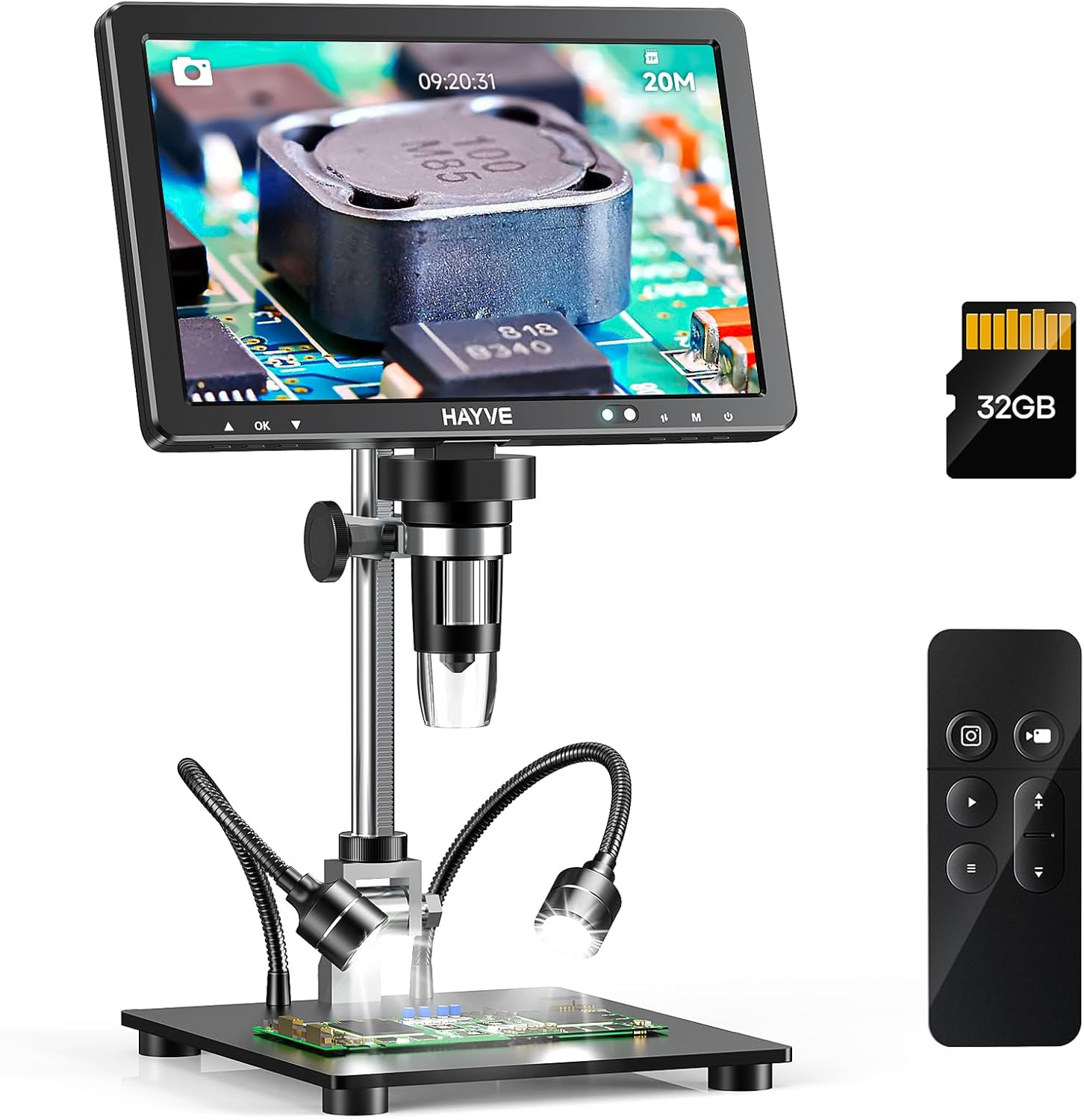 Hayve DM12 Microscopio digital HDMI de 10.1 pulgadas, microscopio de monedas 2000X con pantalla IPS, microscopio de soldadura de 20 MP para