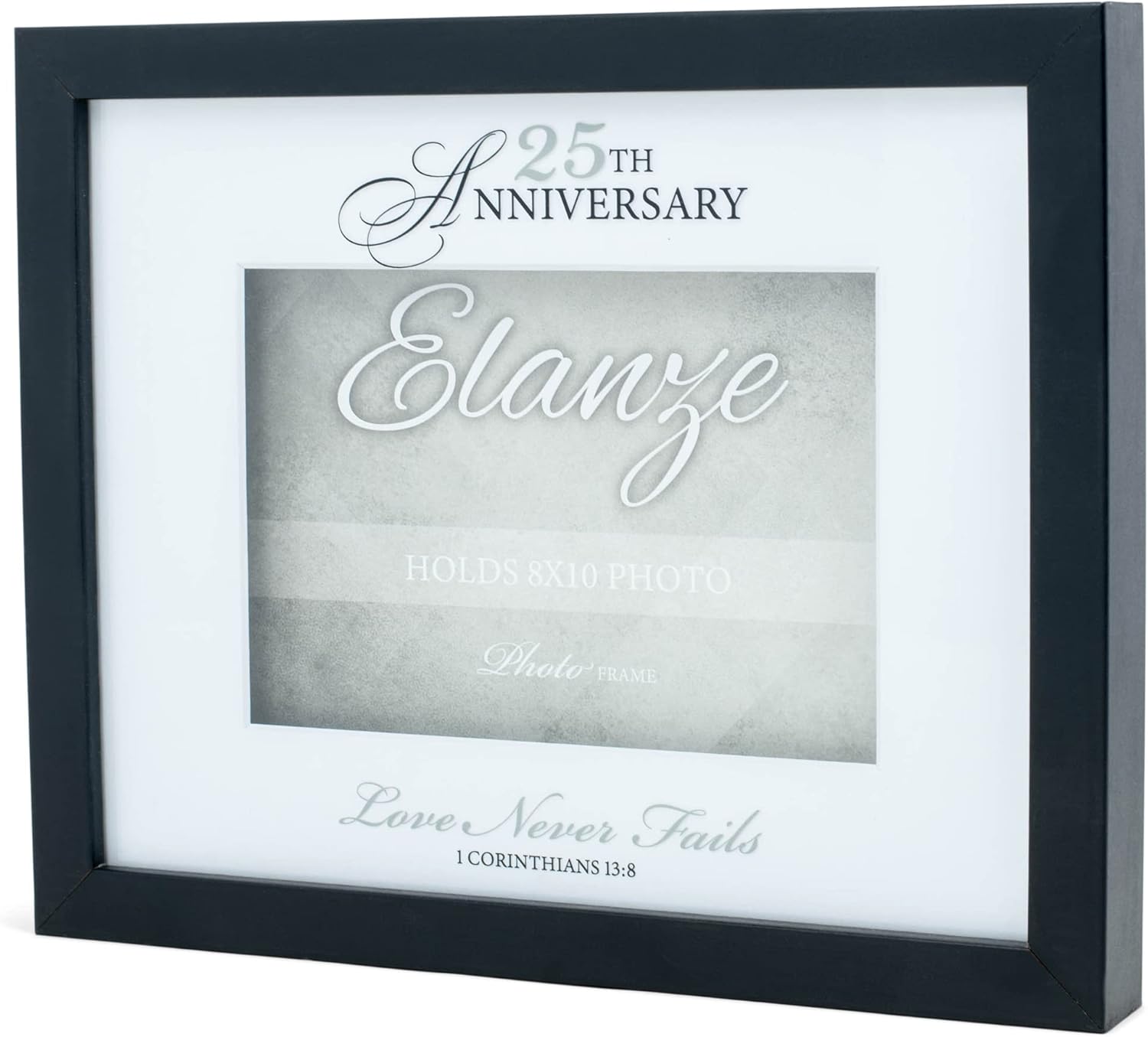 Elanze Designs 25th Anniversary Love Never Fails – Marco de fotos de madera negra (8 x 10 pulgadas)