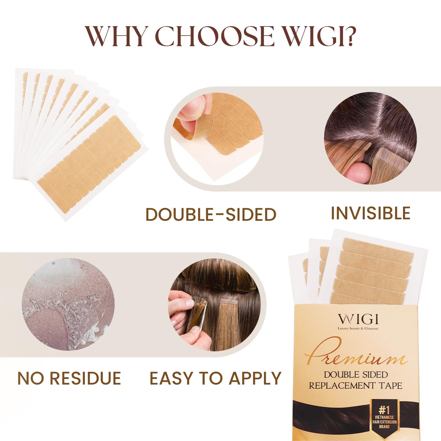 WIGI – 180 piezas de cinta de doble cara de alta calidad para extensiones de cabello, extensiones de cabello, cinta de repuesto para extensiones de