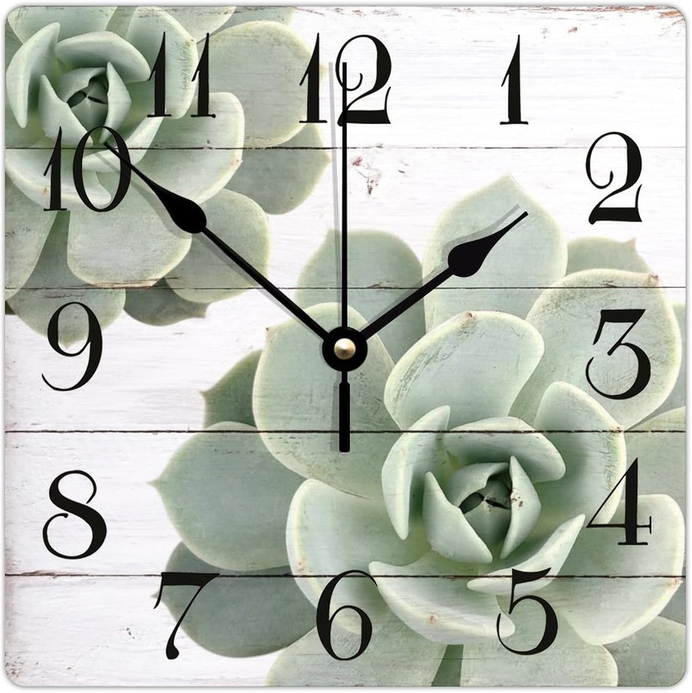 Reloj de pared cuadrado de madera con plantas suculentas, duradero, funciona con pilas, reloj de pared de madera antigua para dormitorio, cocina,